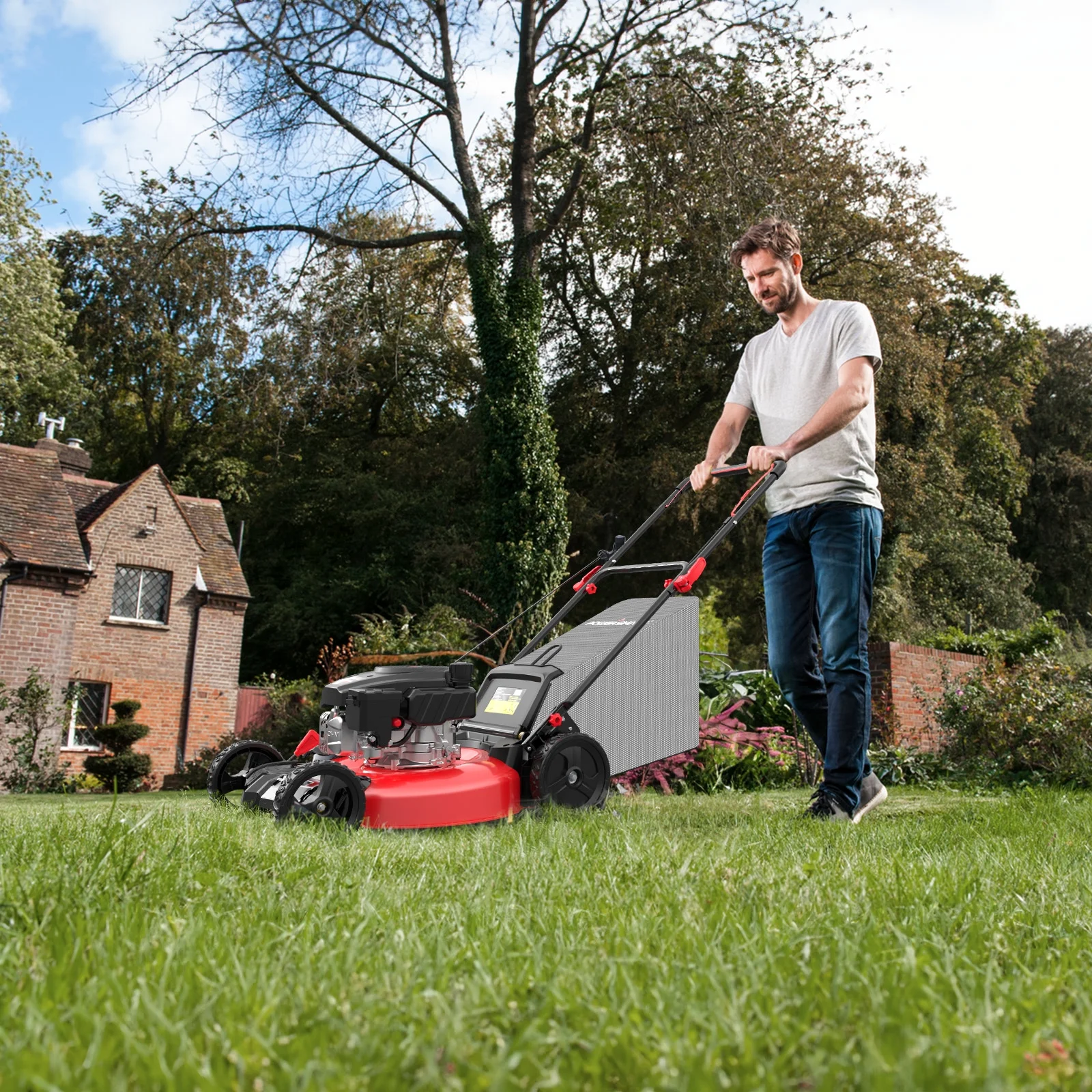 PowerSmart Gas Push Lawn Mower, Powered 21-inch 3-in-1 with 144cc OHV 4-stoke Gas Engine - Womvr