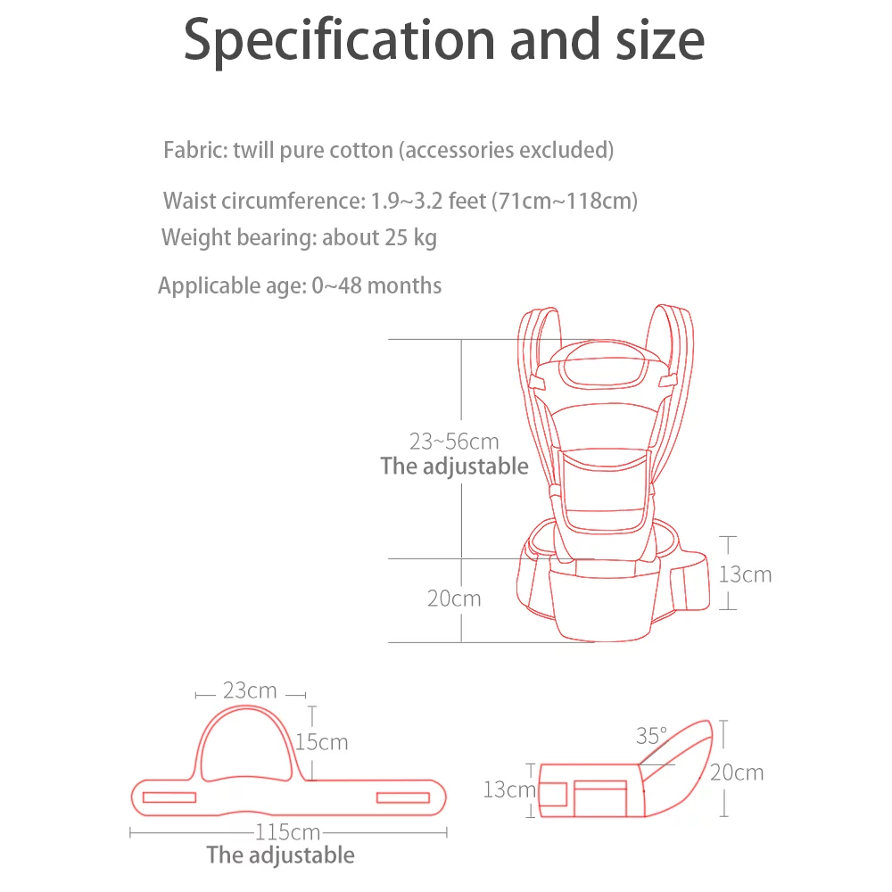 JUMPER Baby Carrier 6 in 1 Convertible Baby Carrier with Hip Seat for Newborn to Toddler, Red - Womvr