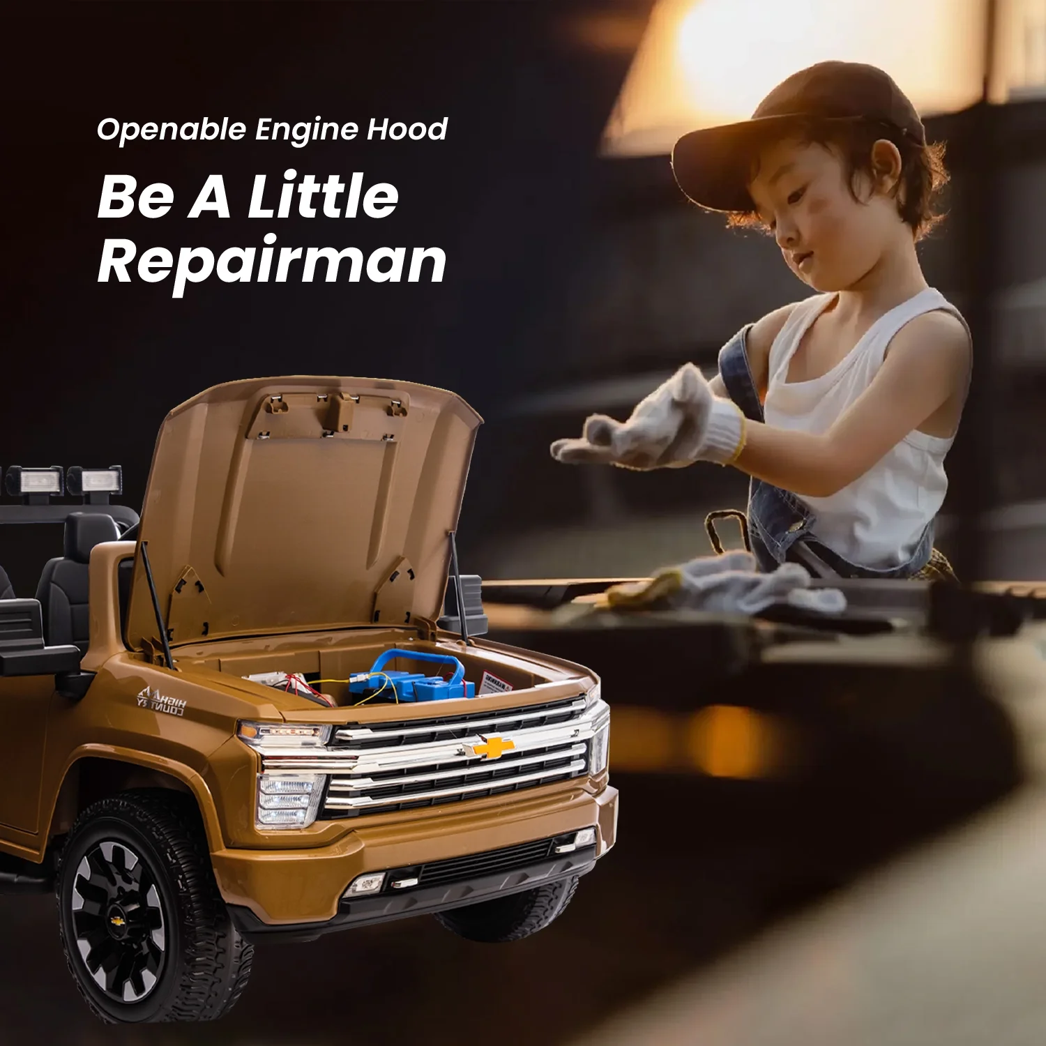 Track 7 24V Ride on Car, Licensed Silverado HD 2 Seater Electric Car for Boys Girls Age 3+, 24V Ride on Truck w/Remote Control, Music, ABC, Pink - Womvr