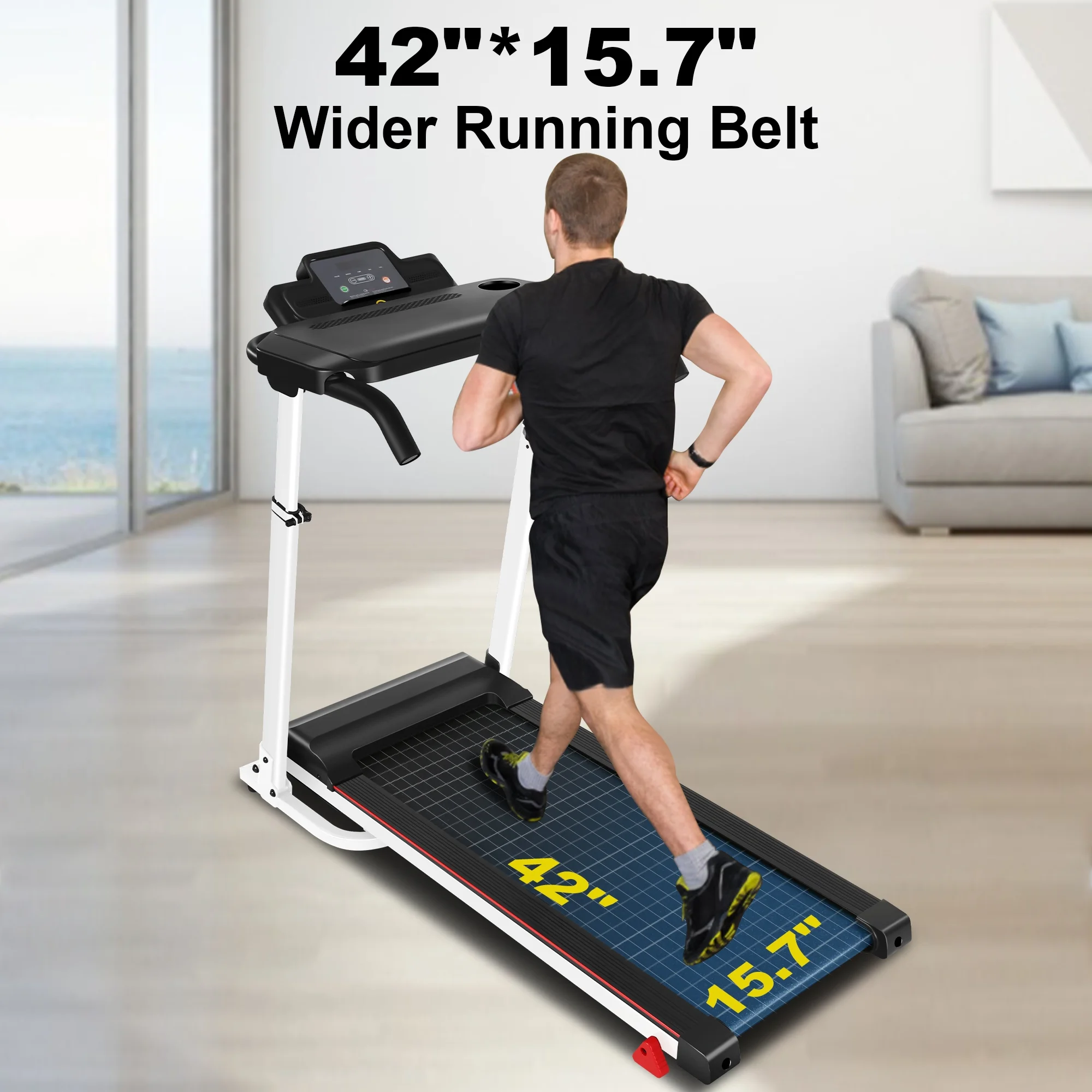 Tikmboex Folding Treadmill with Removable Tabletop and Incline, 2.5 HP Running Machine and 300Lbs Capacity for Home Office Use,White - Womvr