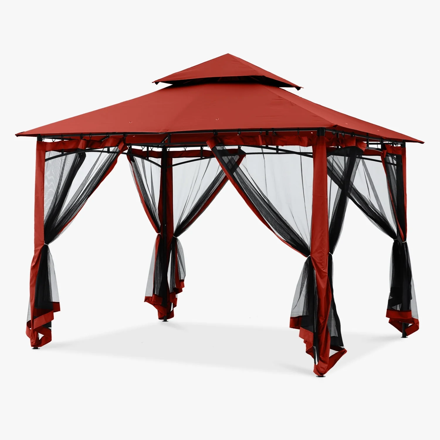 ABCCANOPY 9'x9' Patio Gazebo With Mosquito Netting and Double Soft Roof Canopies for Shade and Rain,Rust Red - Womvr