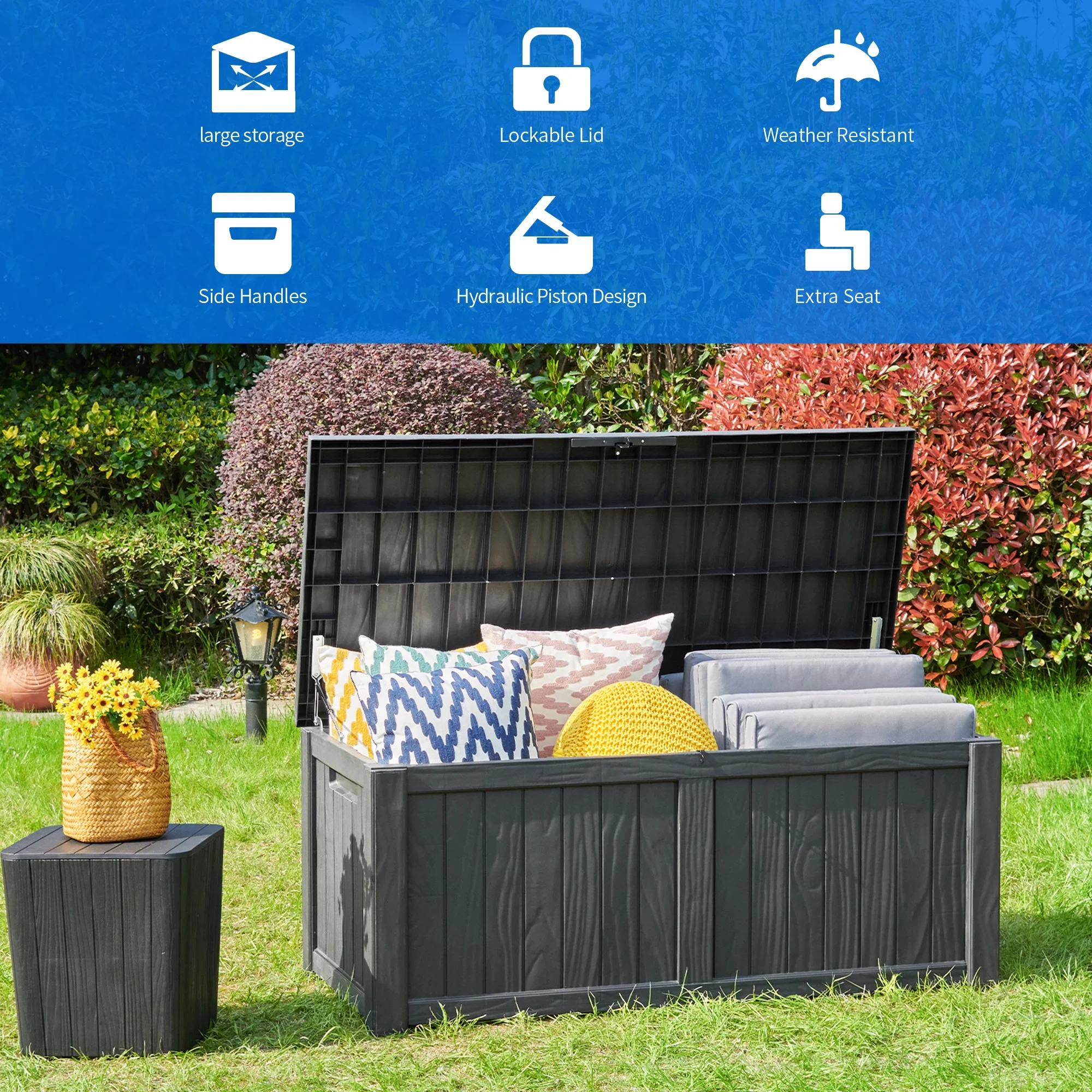 Dextrus Outdoor Storage Deck Box for Outdoor Pillows and Pool Supplies - Large Resin Patio Storage 120 Gallon Capacity, Lockable Lid, Waterproof (Brown) - Womvr