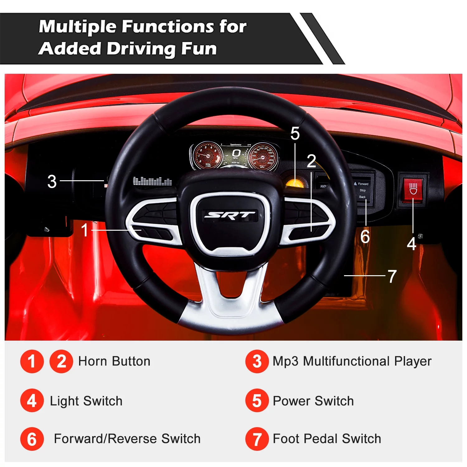 uhomepro Black 12 V Dodge Charger SRT Hellcat Battery Powered Ride on Cars with Remote Control, Bluetooth, LED Light and MP3 Player - Womvr