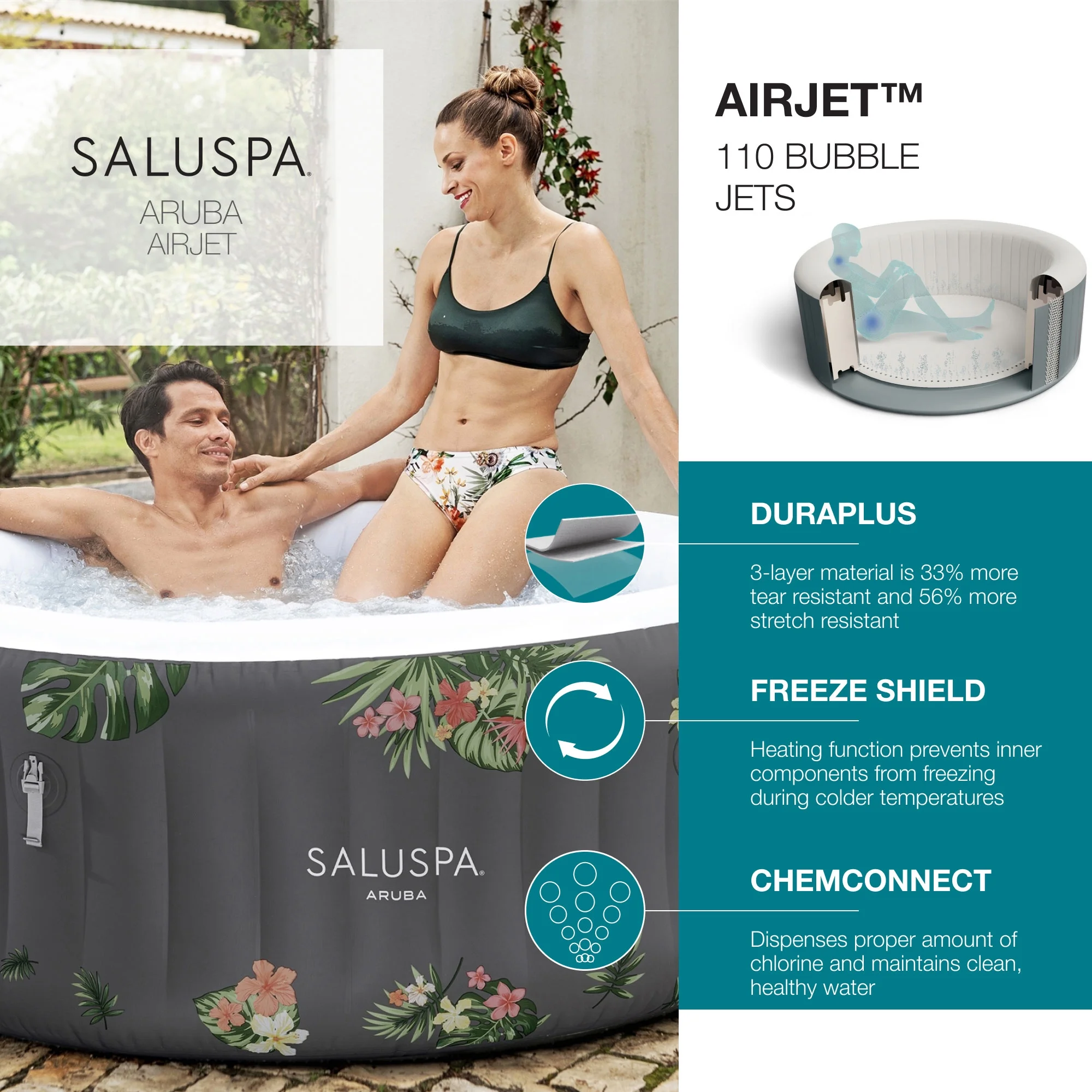Bestway SaluSpa Aruba AirJet Inflatable Hot Tub w/ EnergySense Cover, Grey - Womvr
