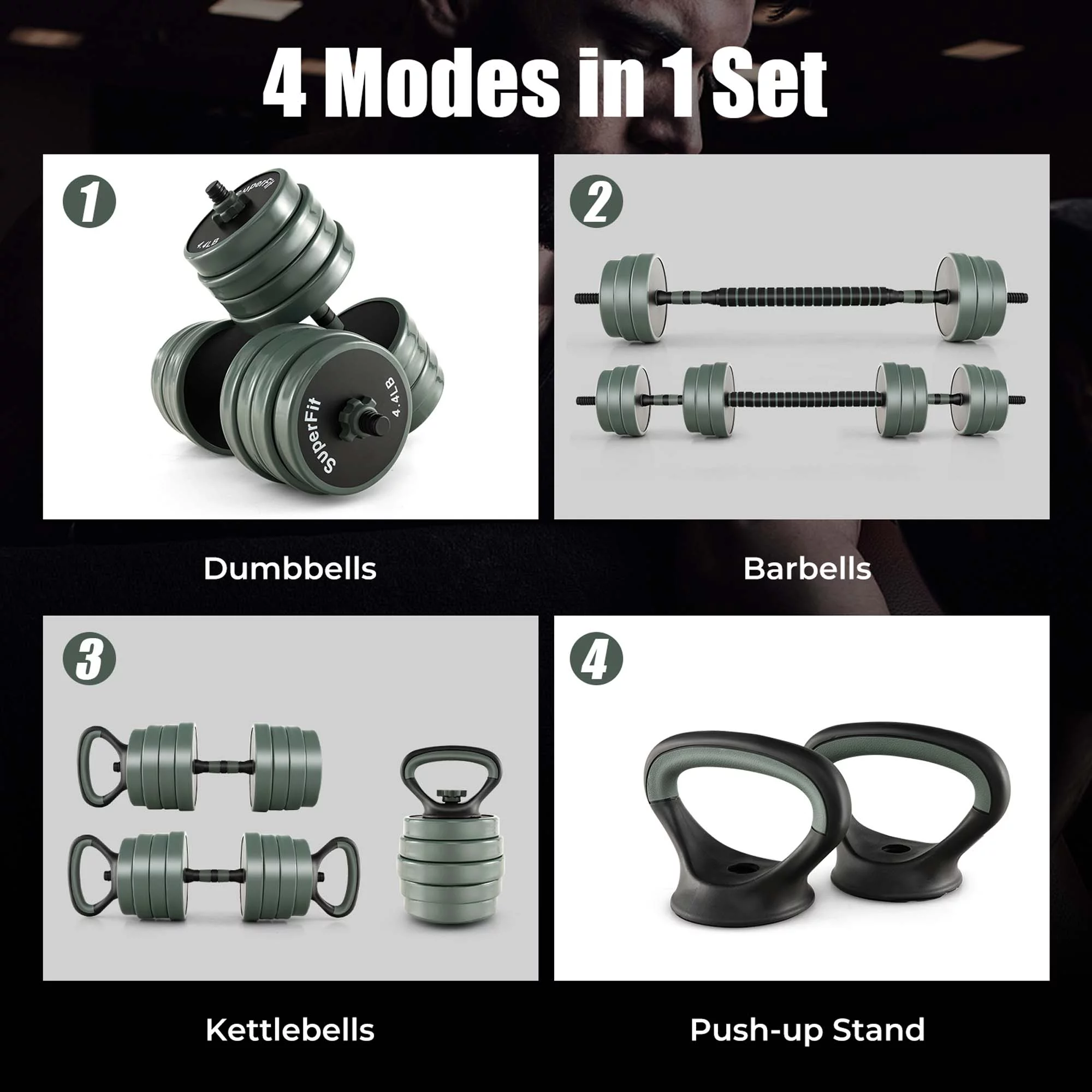 SuperFit 4 in 1 Adjustable Weight Dumbbell Set 92lbs Free Weight Set withConnector Home Gym - Womvr
