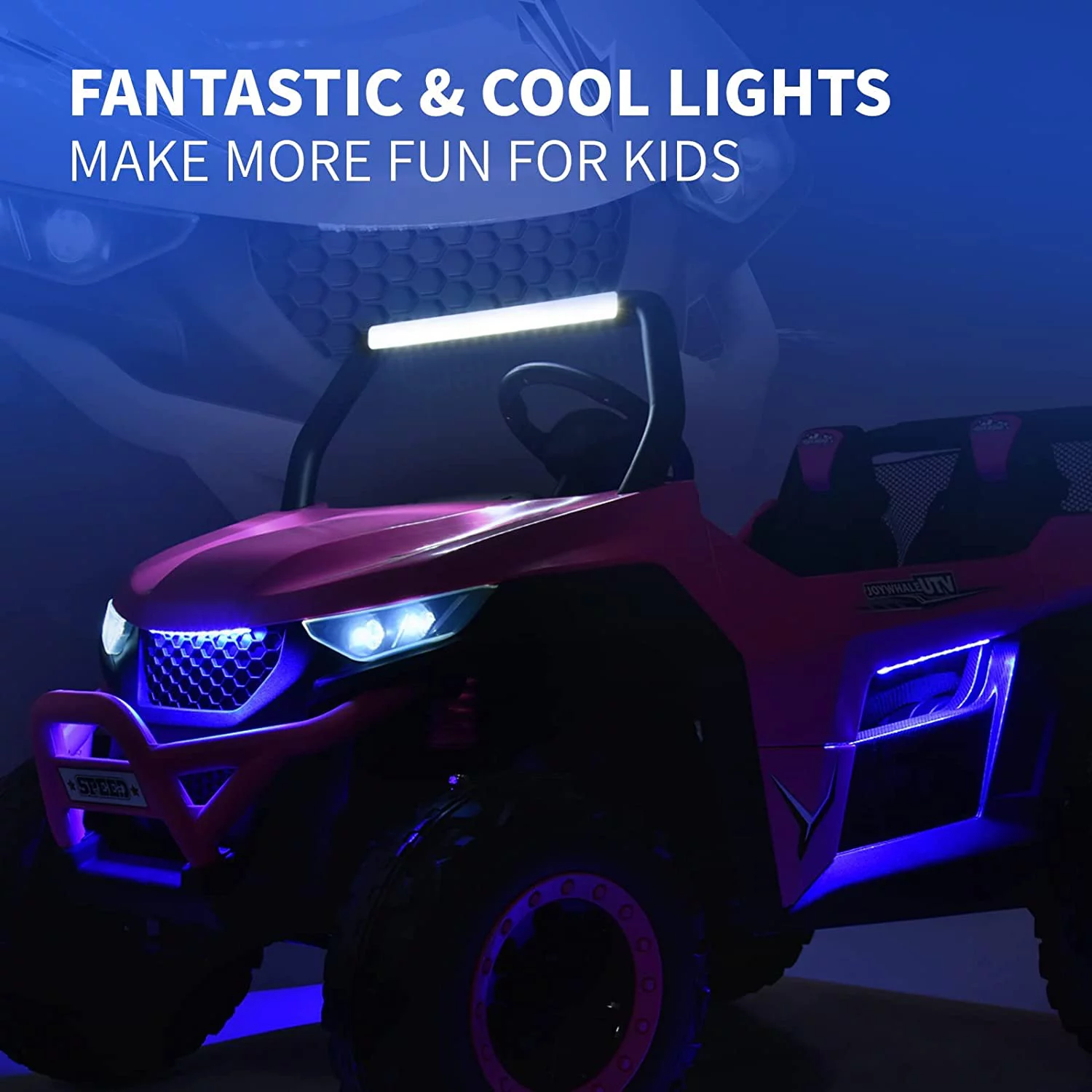 Joywhale 24V 2 Seater Kids Ride on UTV Car Powerful Electric Vehicle, with Big Battery, 4x75W Strong Motor, Remote Control, Suspension, Deep Sea Blue - Womvr