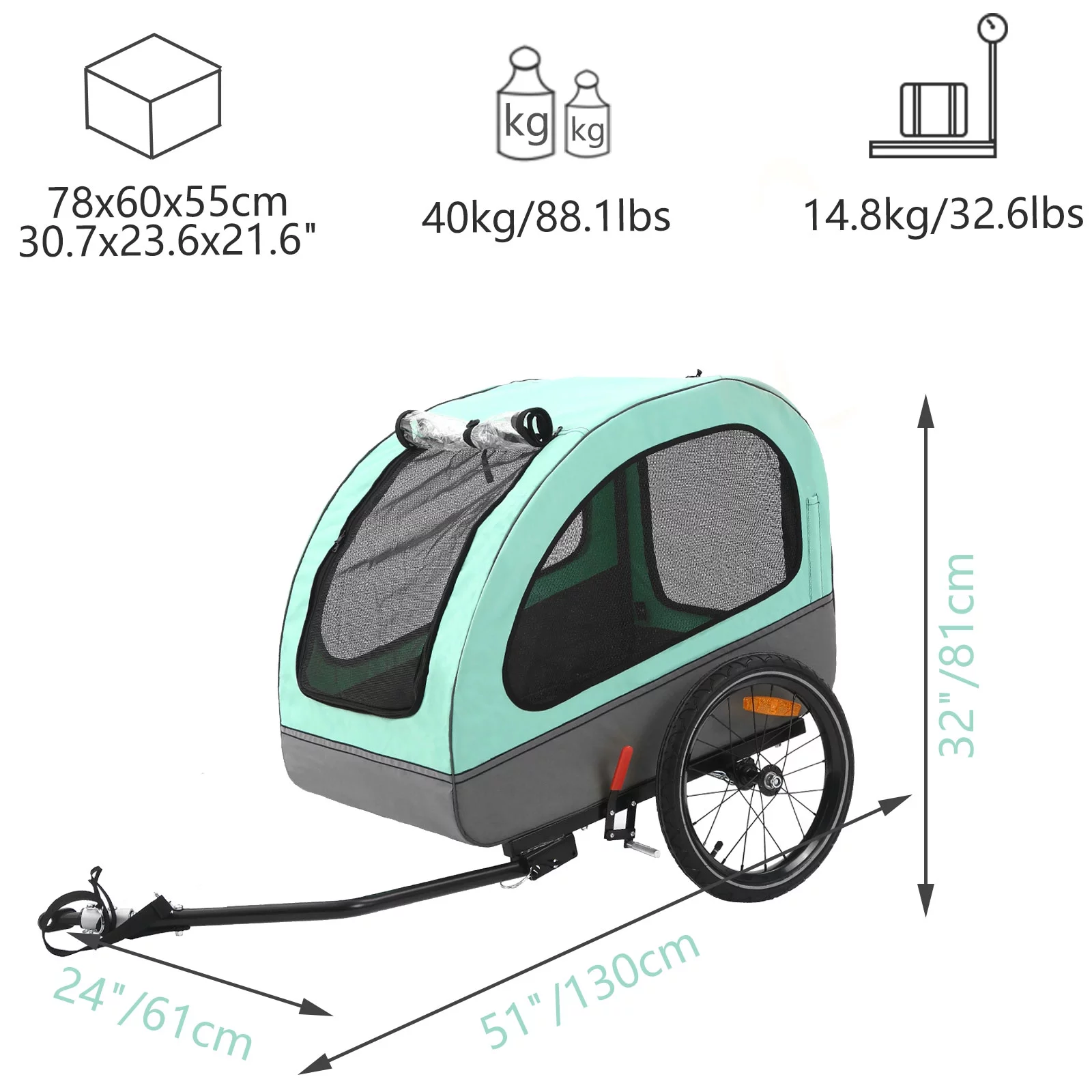 MOJAY Foldable Dog Bike Trailer with Rear Entrance for Small and Medium Pets Under 88 lbs, Outdoor Bike Trailer, Green - Womvr