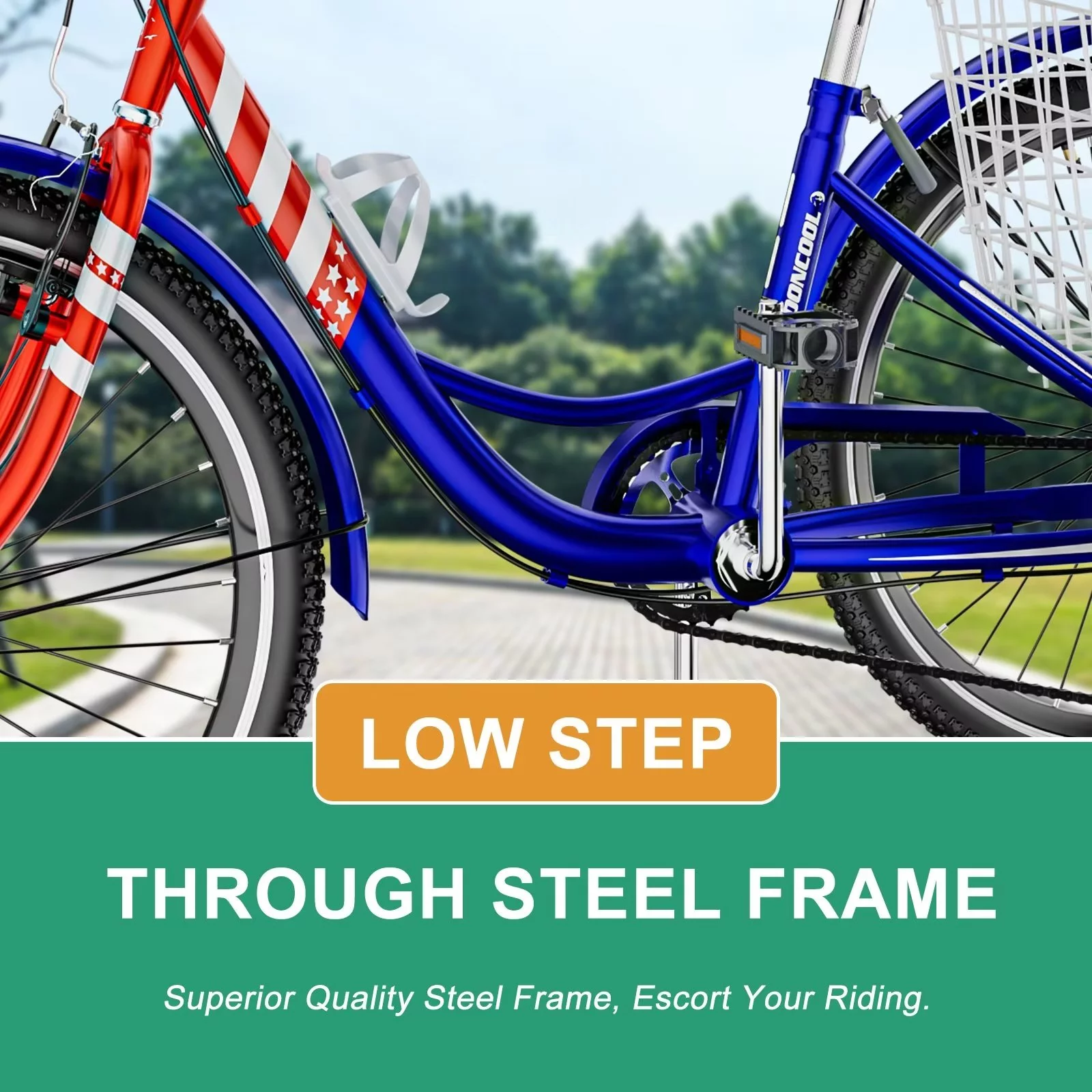 MOPHOTO Adult Tricycle for Seniors (Cyan, 26inch /7-Speed), Low Frame Three Wheel Bikes with Large Basket & Bell, 3 Wheel Cargo Bicycle, Safe and Durable Trike - Womvr