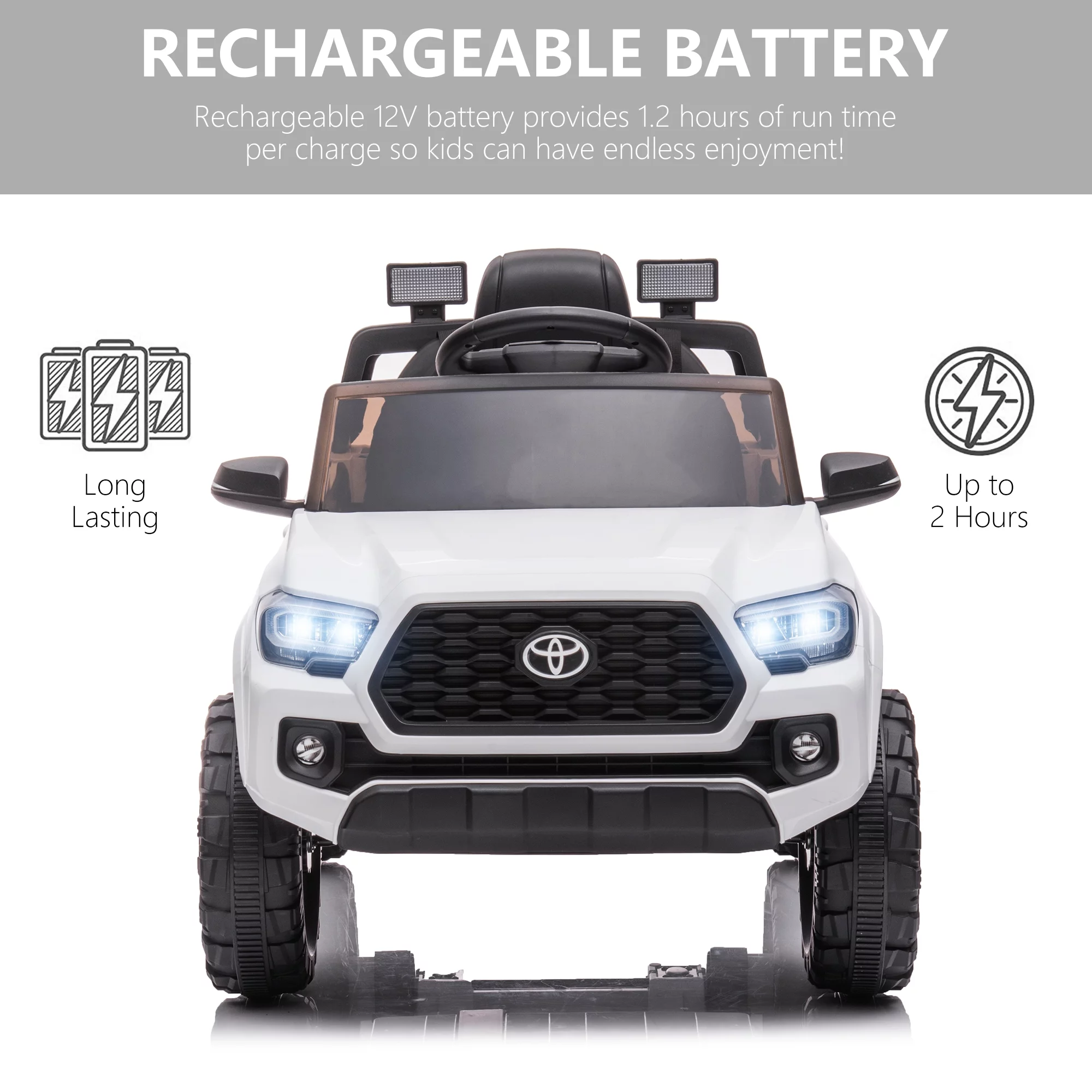 Licensed Toyota Tacoma Electric Ride on Vehicle for Kids, 12V Powered Ride on Car Toys with Remote Control, LED Lights, MP3 Player, Gray - Womvr