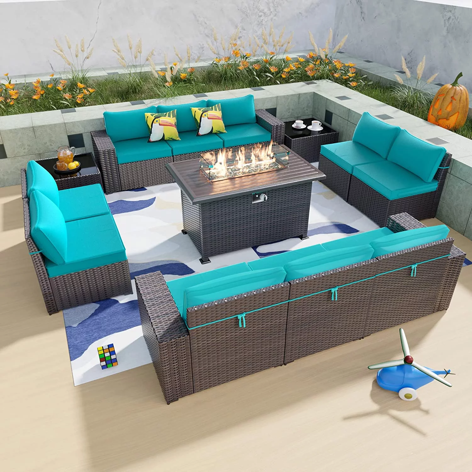Gotland 13 Pieces Outdoor Patio Rattan Wicker Furniture Set with 43