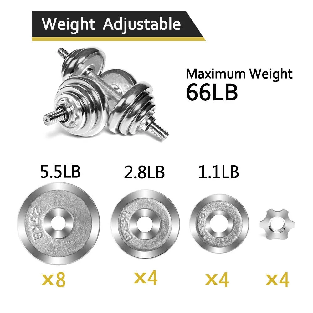30KG Weight Dumbbell Set Adjustable Cap Gym Barbell Plates Home Body Workout - Womvr