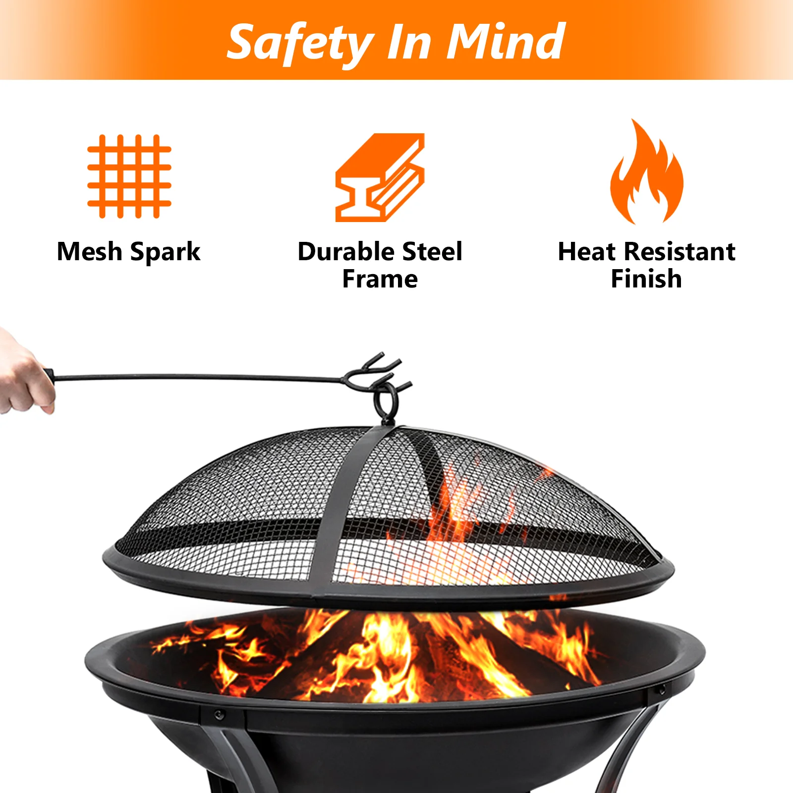 SinglyFire 22 inch Fire Pit for Outside Portable Wood Burning Fire Pit Outdoor Small Firepit Bowl Thick Steel Stand with Spark Screen, Log Grate, Poker for Patio Camping - Womvr