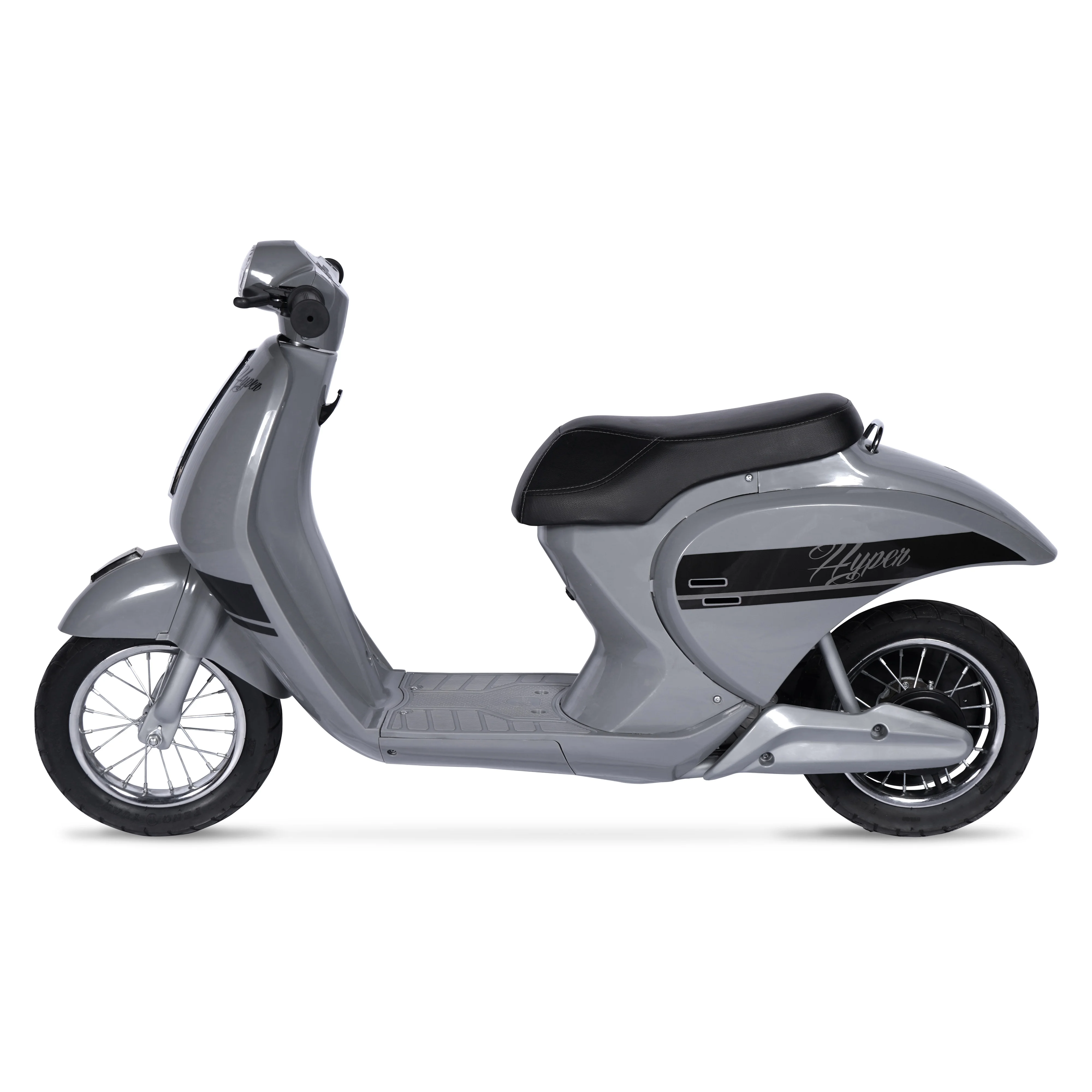 24 Volt Hyper Toys Retro Scooter, Silver, Battery Powered Electric Scooter with Easy Twist Throttle - Womvr