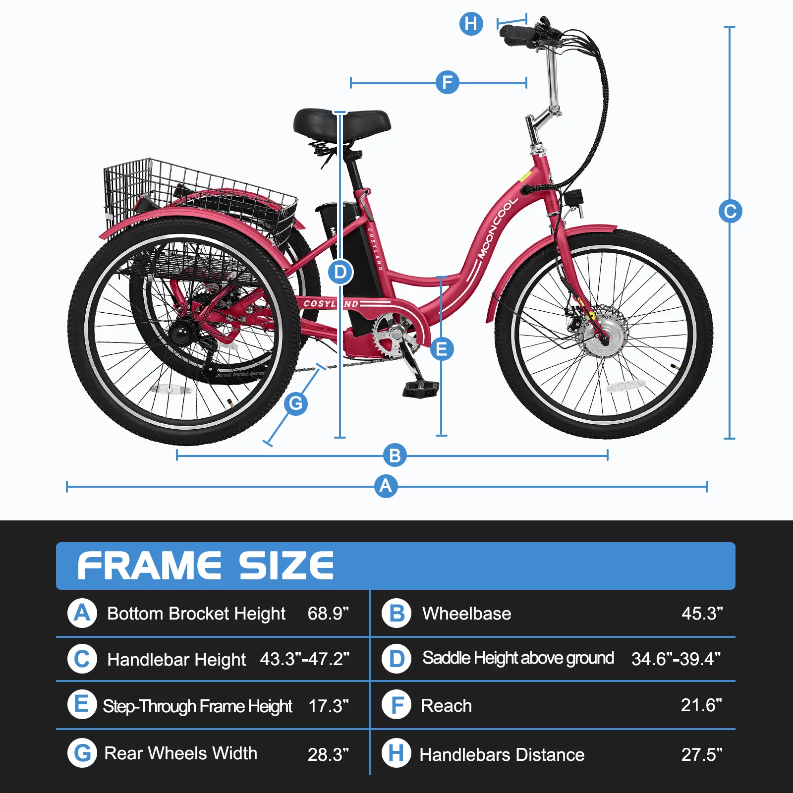 Docred 3 Wheel Electric Bike, 15.5 mph 500W Electric Tricycles for Adult .36V 7 Speeds Electric Trike,24In - Womvr