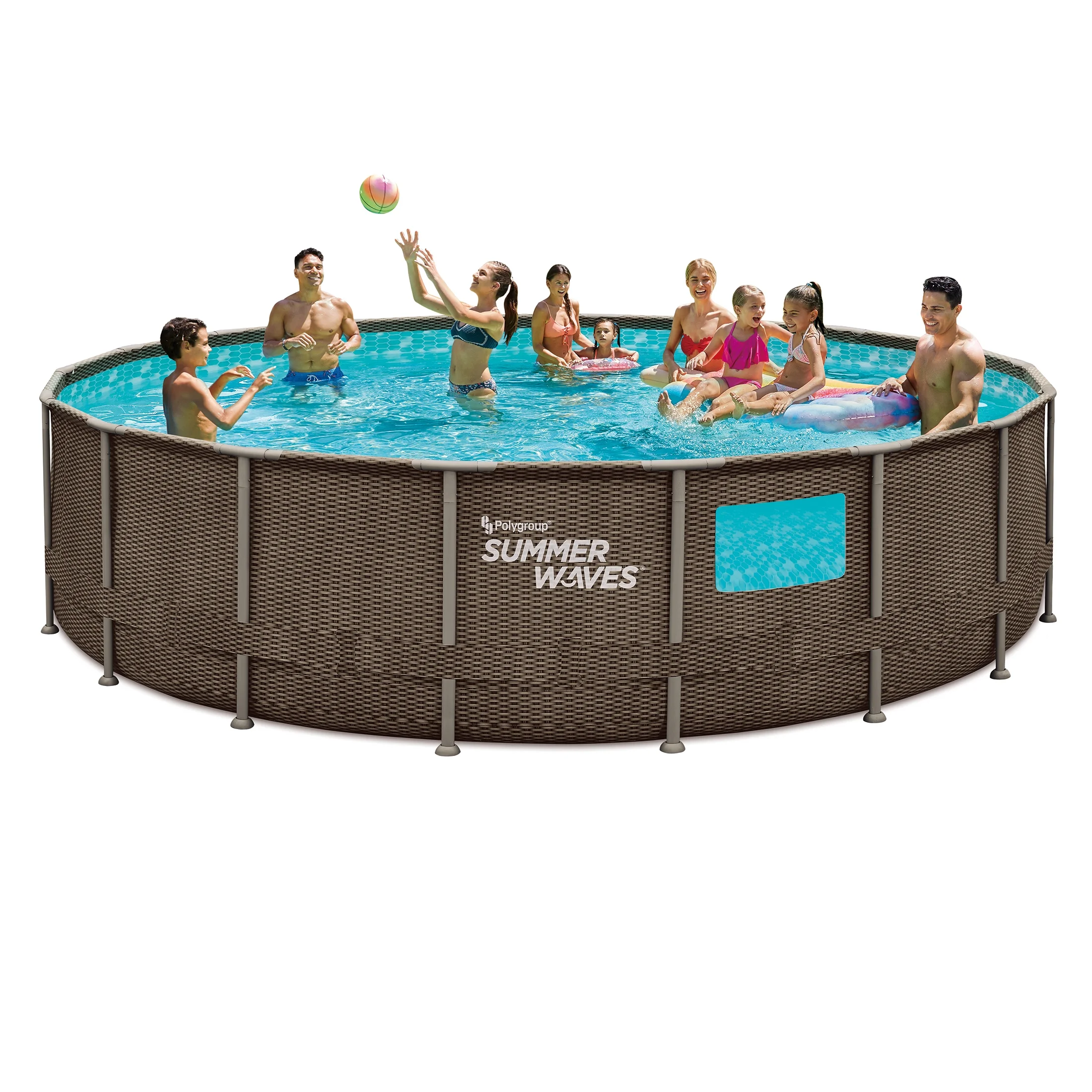 Summer Waves 18 ft Dark Double Rattan Crystal Vue Elite Frame Pool, Round, Ages 6+, Unisex - Womvr