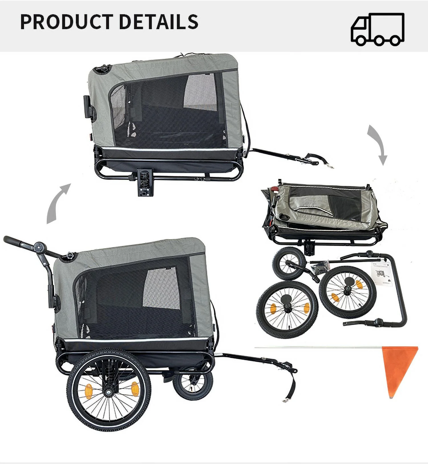 Outdoor Heavy Duty Foldable Utility Pet Stroller Dog Carriers Bicycle Trailer - Womvr