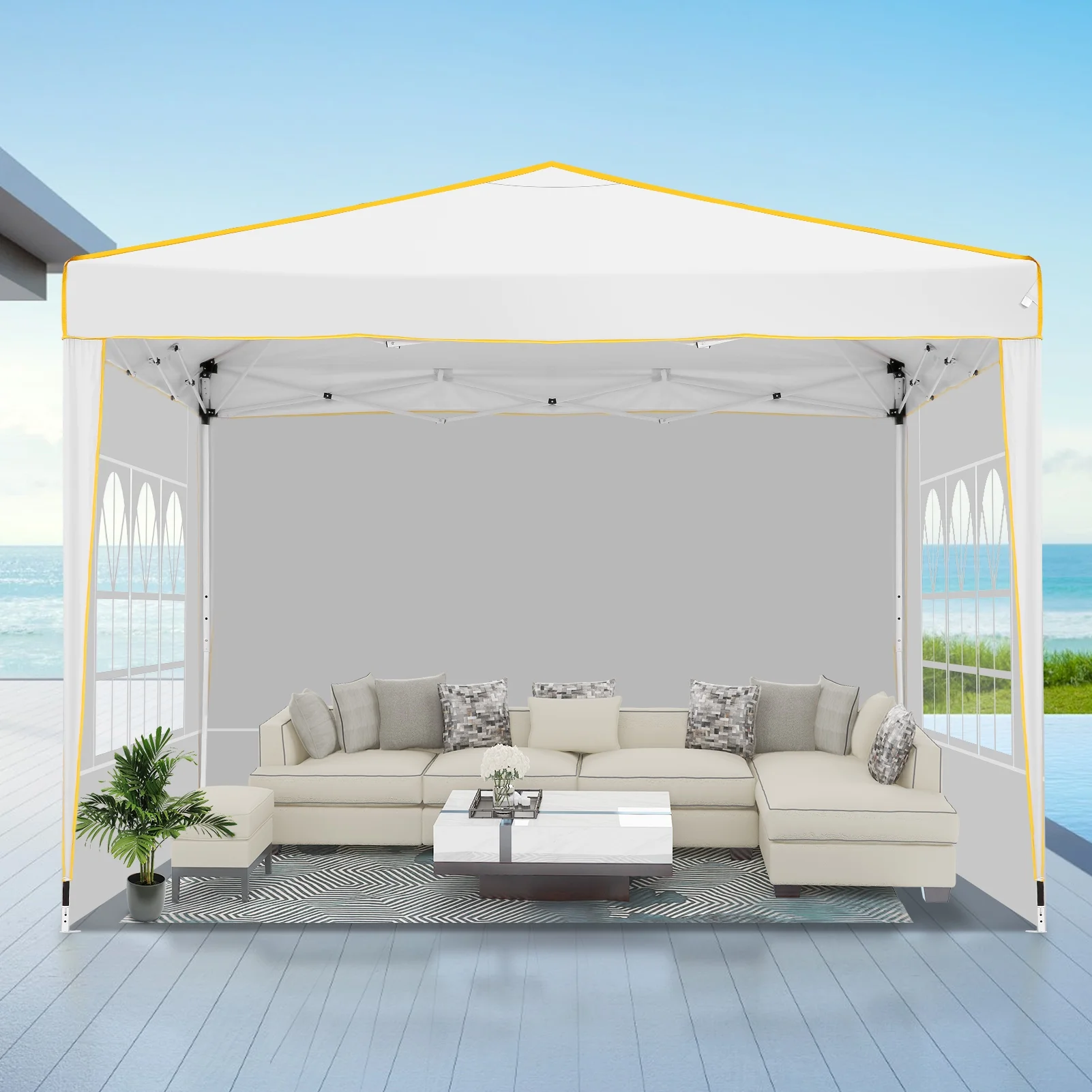 SANOPY 10' x 10' Pop up Canopy, UV and Rain Resistant Canopy Shelter with 4 Removable Sidewalls and Sandbags, Outdoor Canopy with Carry Bag for Grass, Beach and Camping - Womvr