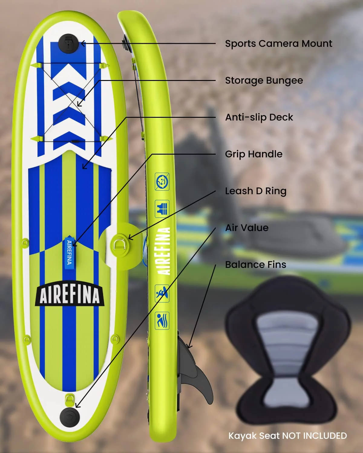 Airefina 11' Inflatable Stand Up Paddle Board with Carrying Bag - Womvr