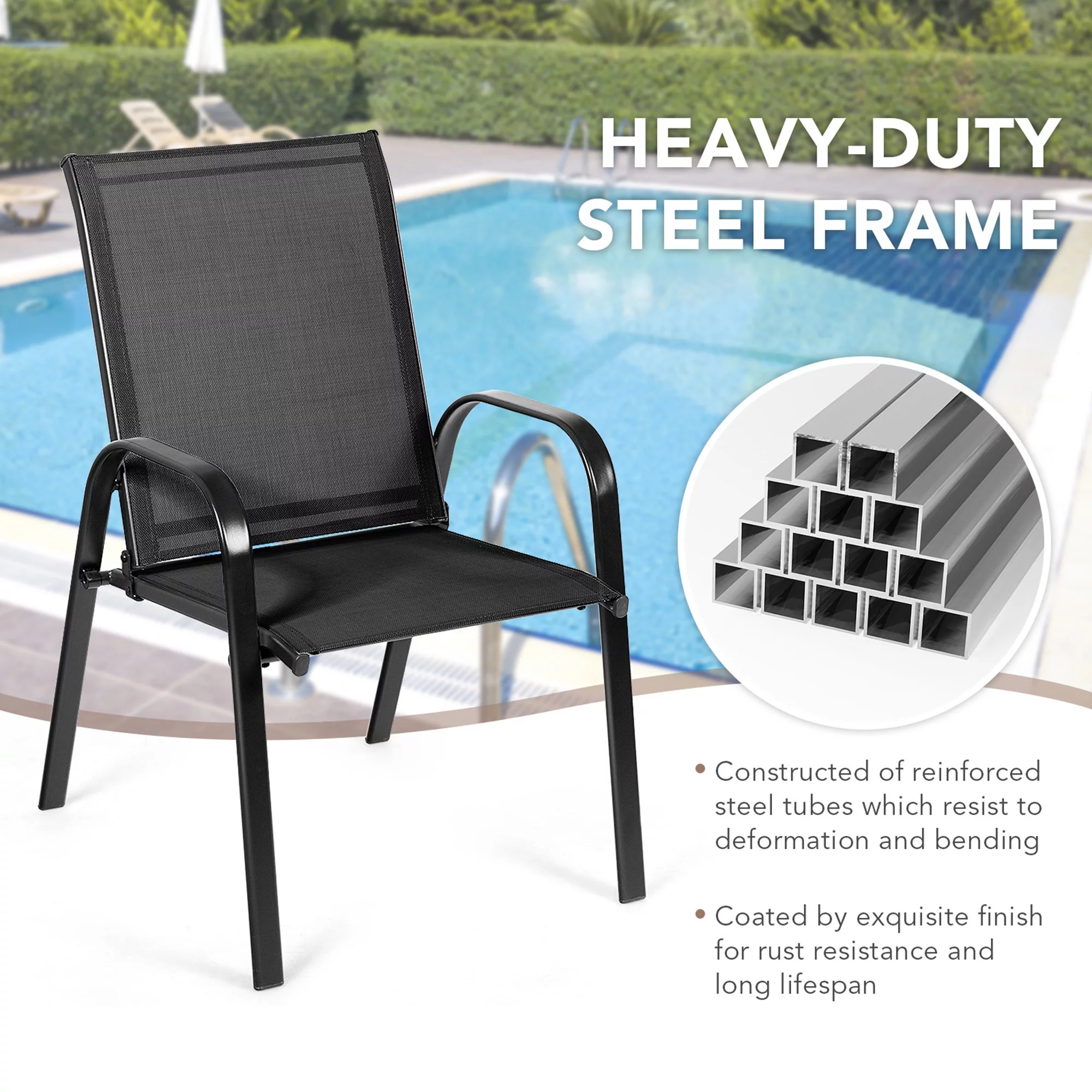 Gymax Set of 2 Patio Chairs Dining Chairs w/ Steel Frame Yard Outdoor Grey - Womvr