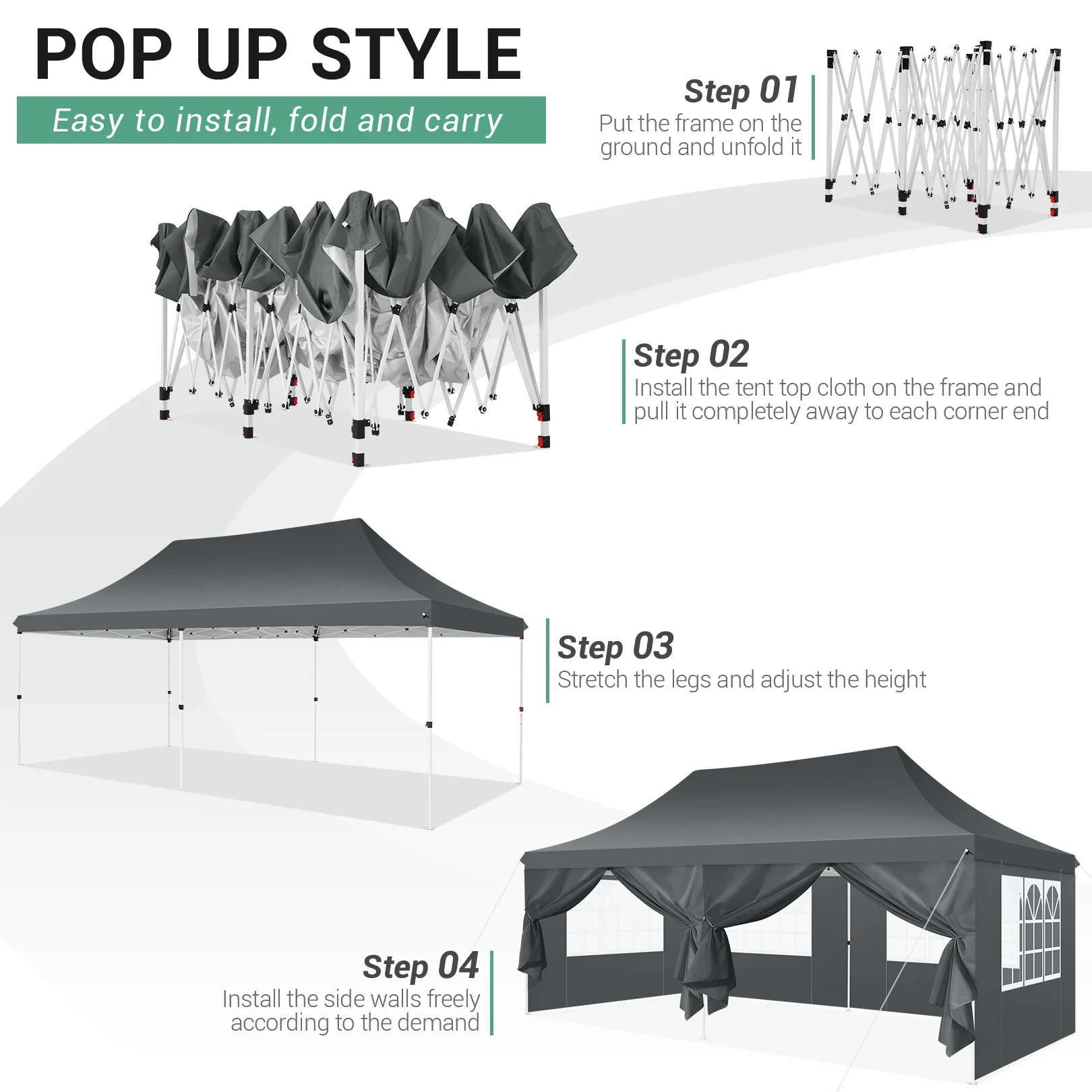 SANOPY 10' x 20' Outdoor Canopy Tent EZ Pop up Canopy Party Tent Outdoor Event Instant Tent Gazebo with 6 Removable Sidewalls & Carry Bag for Camping Wedding Picnic(Blue) - Womvr