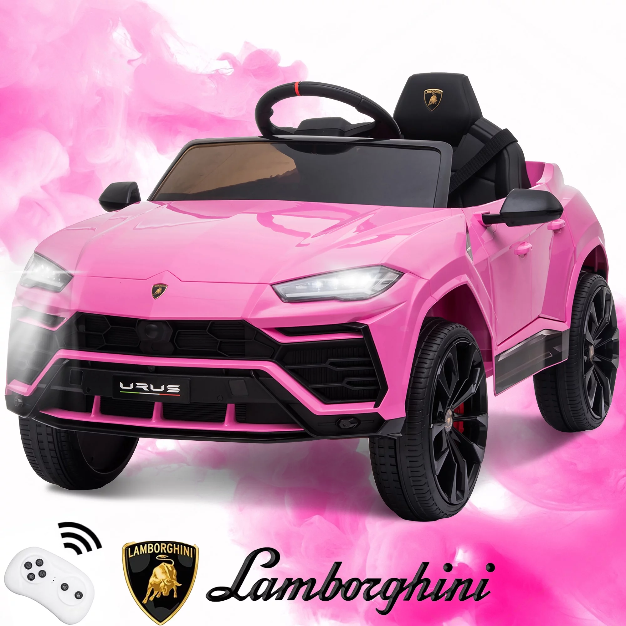 Seizeen 12V Kids Ride On Cars Battery Powered, Lamborghini Ride on Toy w/ Remote Control, 3 Speeds, Music Player, Ride On Cars for Kids As Best Gift for Girls Boys, Pink - Womvr