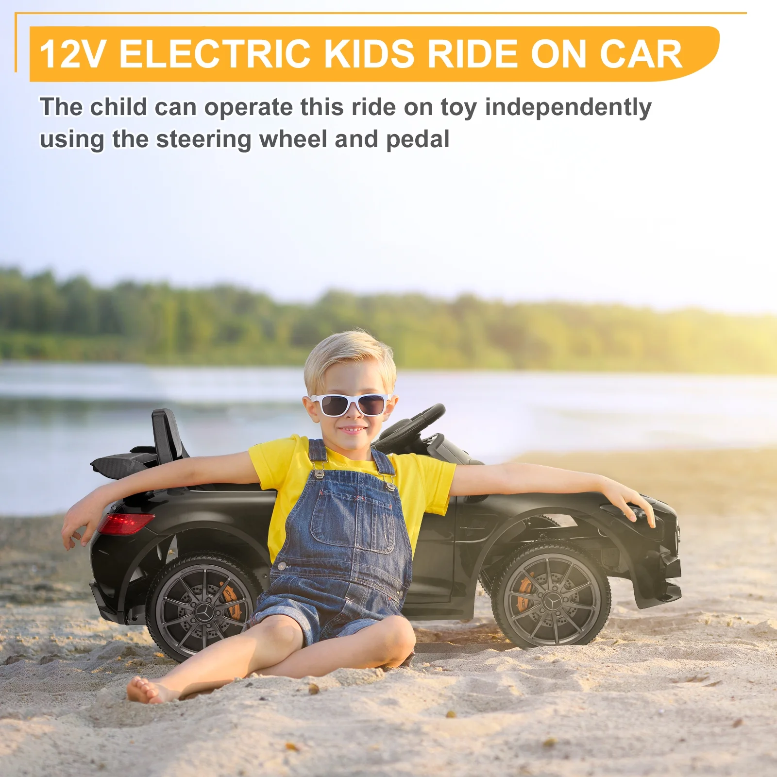 12V Ride on Car for Girls and Boys Licensed Mercedes Benz Electric Vehicle, MP3, Bluetooth, Ride On Toy for 3-5 Years Old, Red - Womvr
