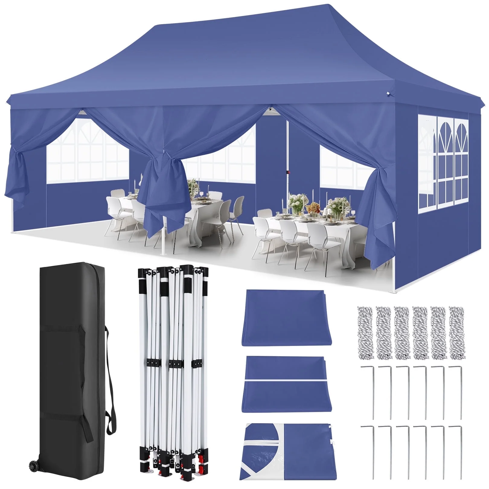 SANOPY 10' x 20' Outdoor Canopy Tent EZ Pop up Canopy Party Tent Outdoor Event Instant Tent Gazebo with 6 Removable Sidewalls & Carry Bag for Camping Wedding Picnic(Blue) - Womvr
