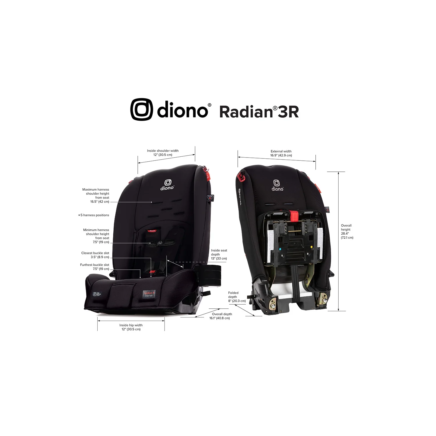 Diono Radian 3R All-in-One Convertible Car Seat, Slim Fit 3 Across, Black - Womvr