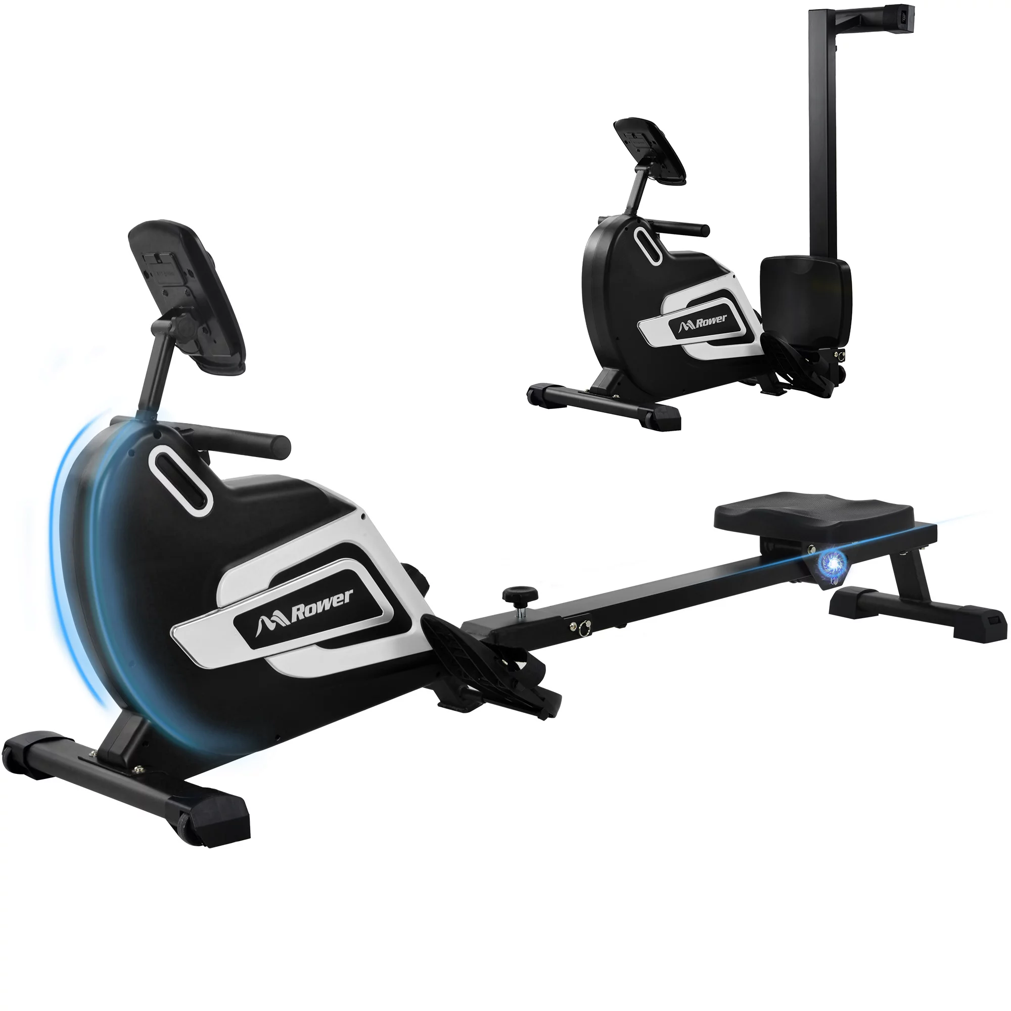 MS Rowing Machine Folding Rower with 14 Levels of Resistance Adjustable LCD Monitor and Tablet Holder - Womvr