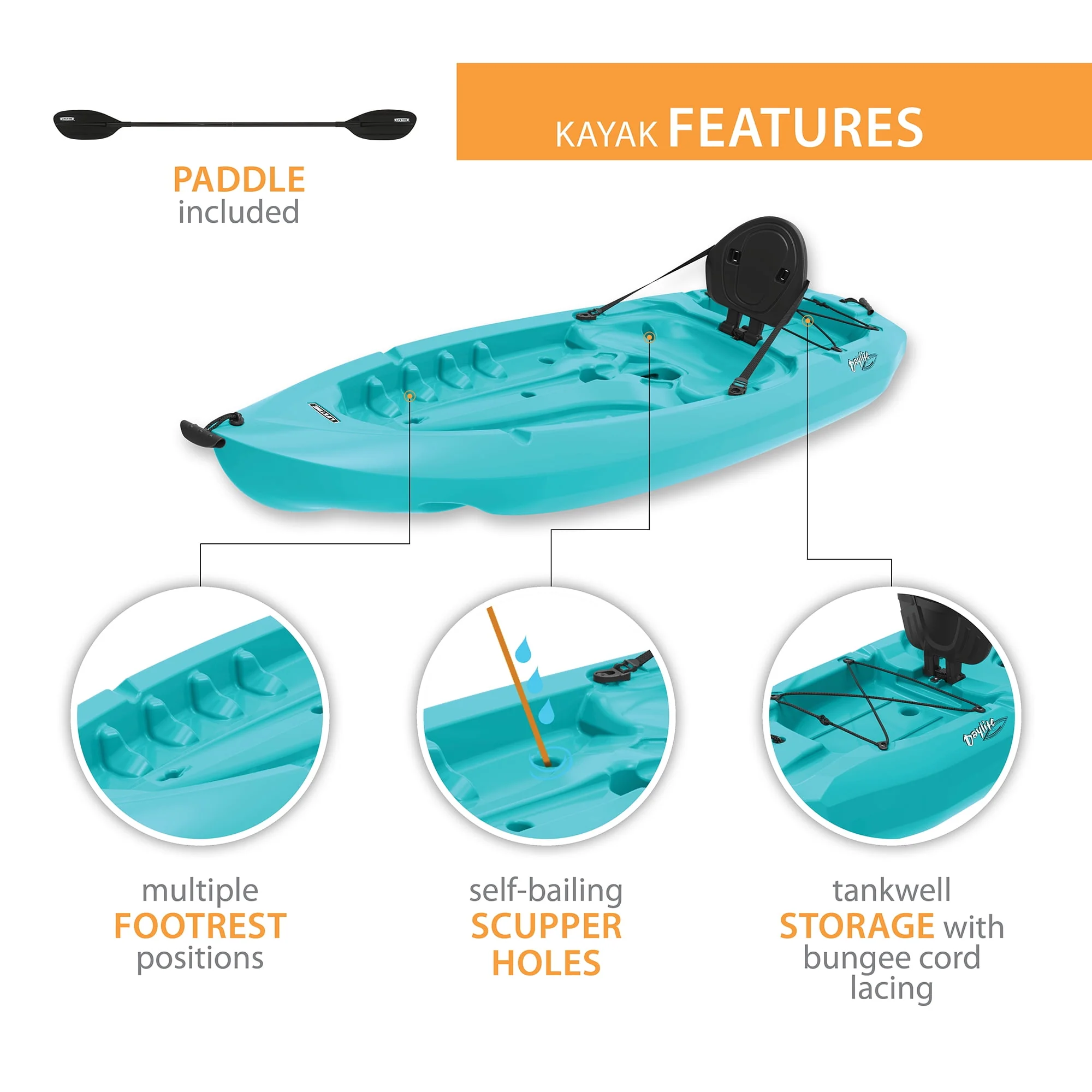 Lifetime Daylite 8 ft Sit-on-Top Kayak, Red (90775) - Womvr