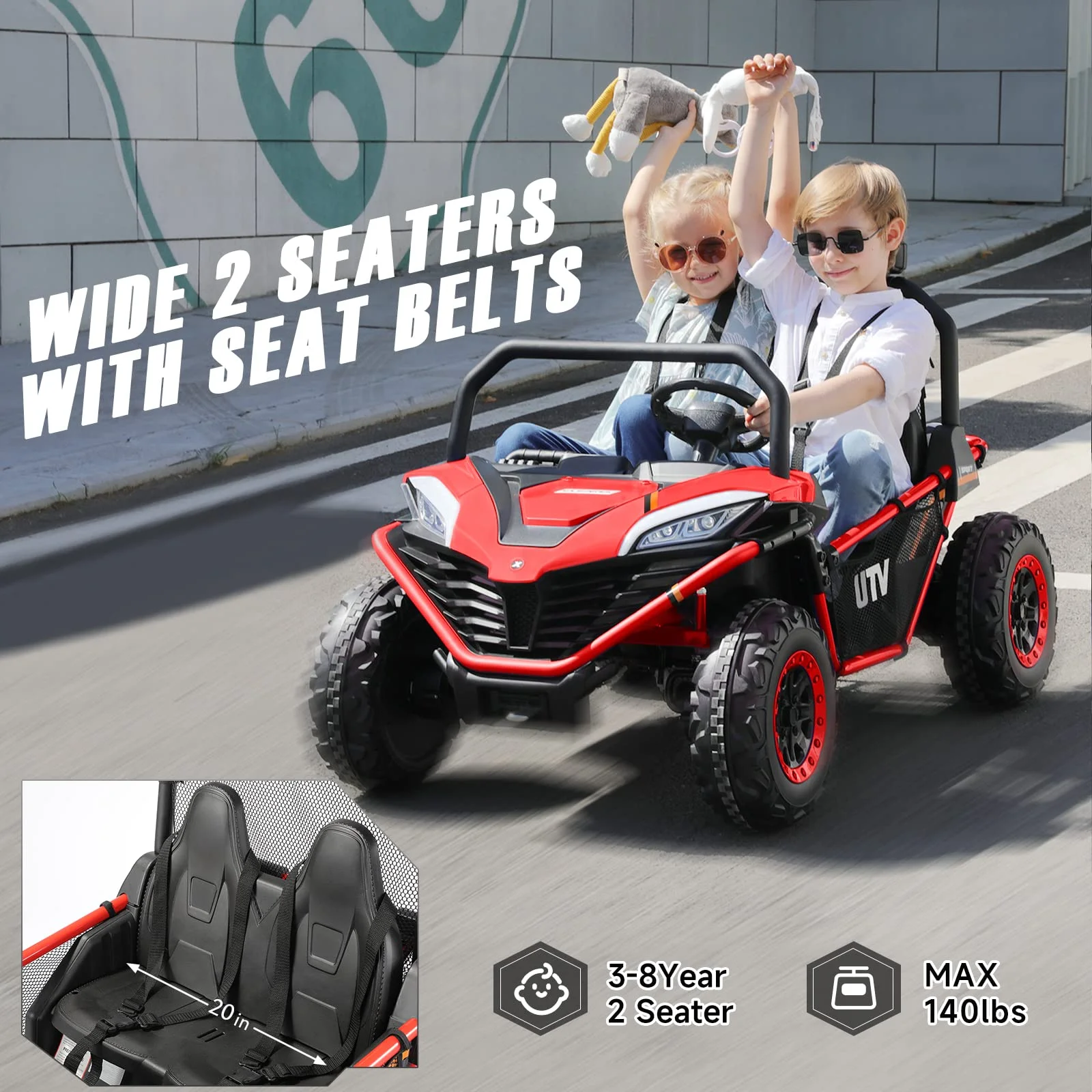 12 V Ride on Car,2 Seater Powered on Truck,4WD Electric Off-Road,Remote Control,Spring Suspension Ride on UTV for 3-8 Kids,Blue - Womvr