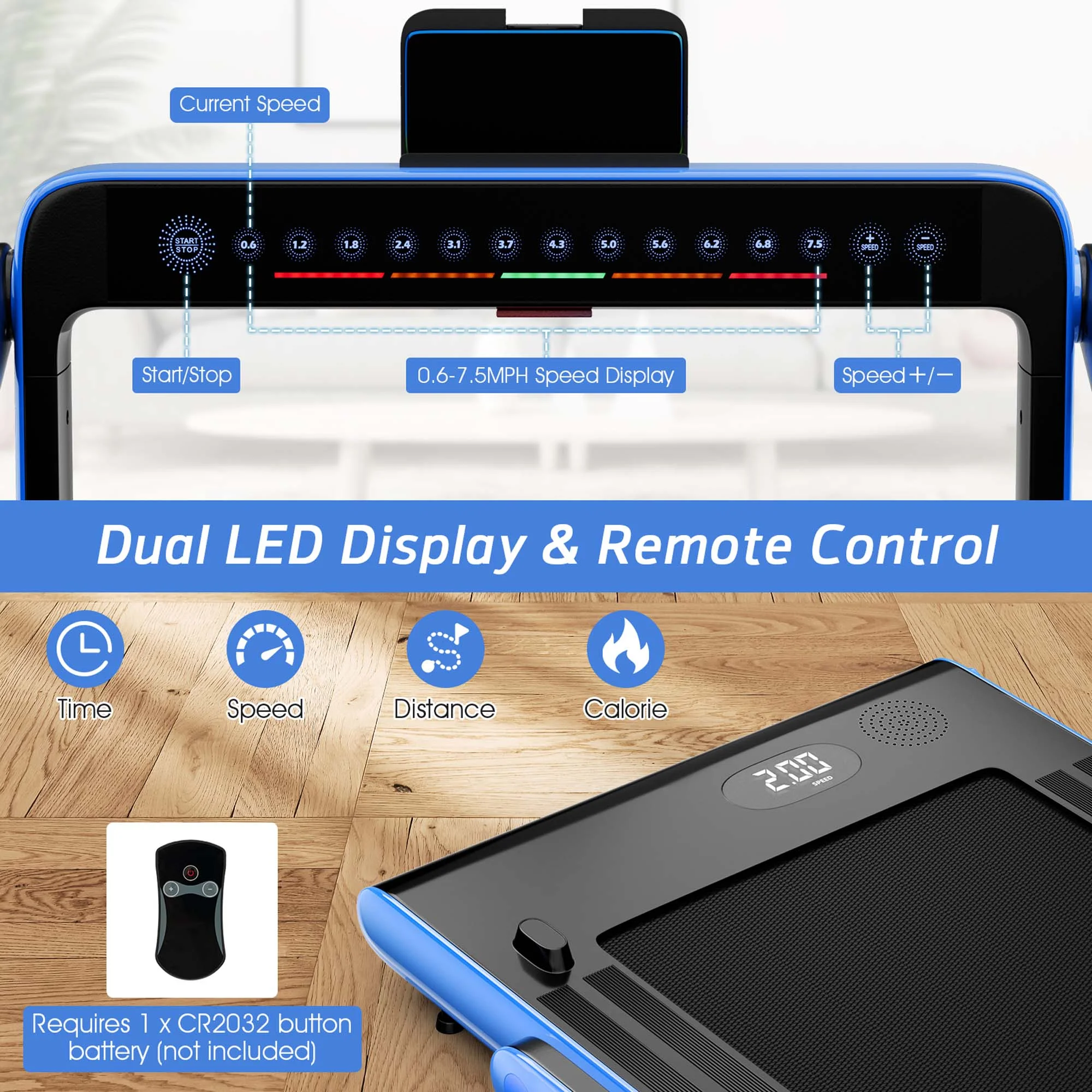 SuperFit Up To 7.5MPH 2.25HP 2 in 1 Dual Display Screen Folding Treadmill Jogging Machine W/APP Control Silver - Womvr