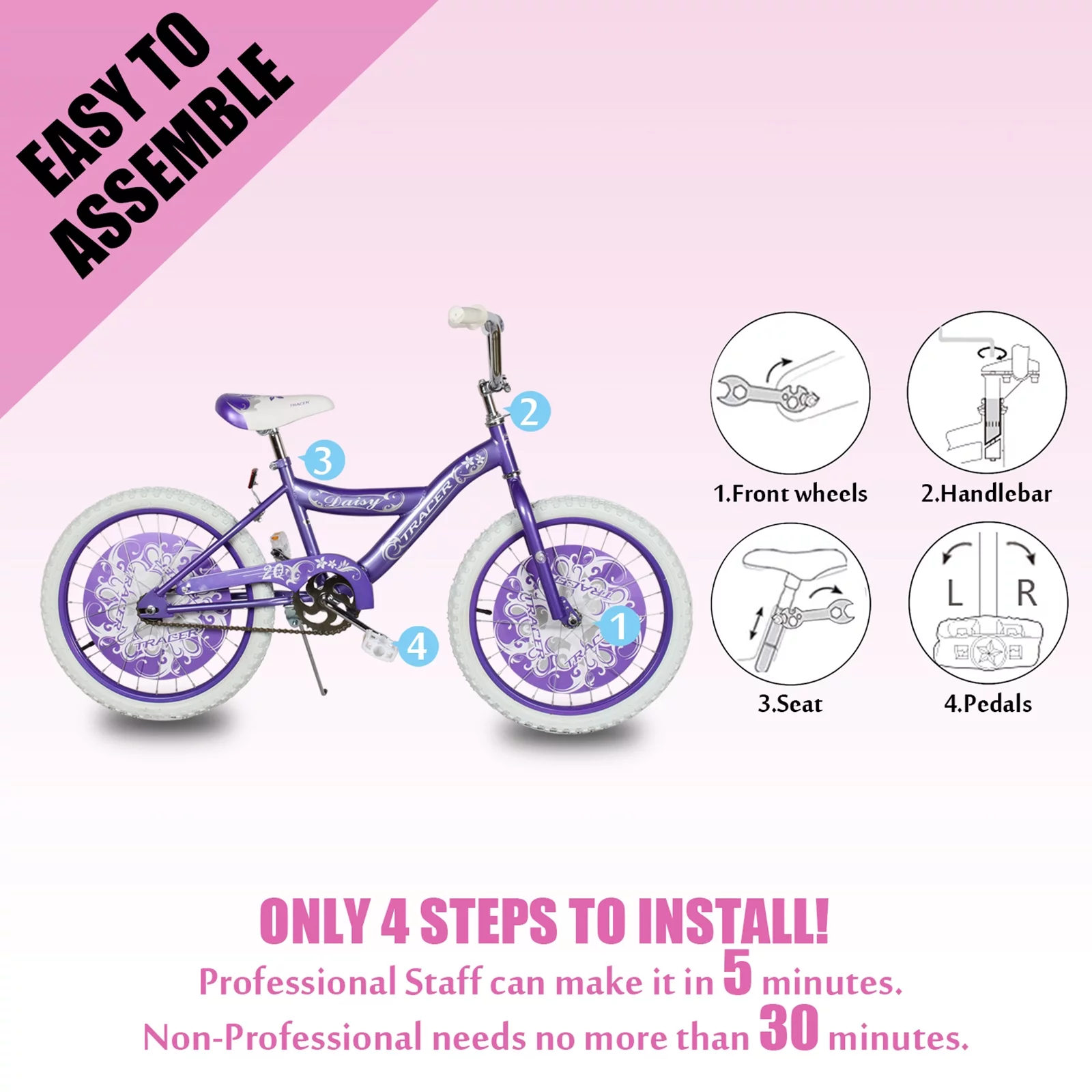 TRACER Daisy BMX 20 Inch Kids Bike, Boy and Girls Age 5 to 9, Purple - Womvr