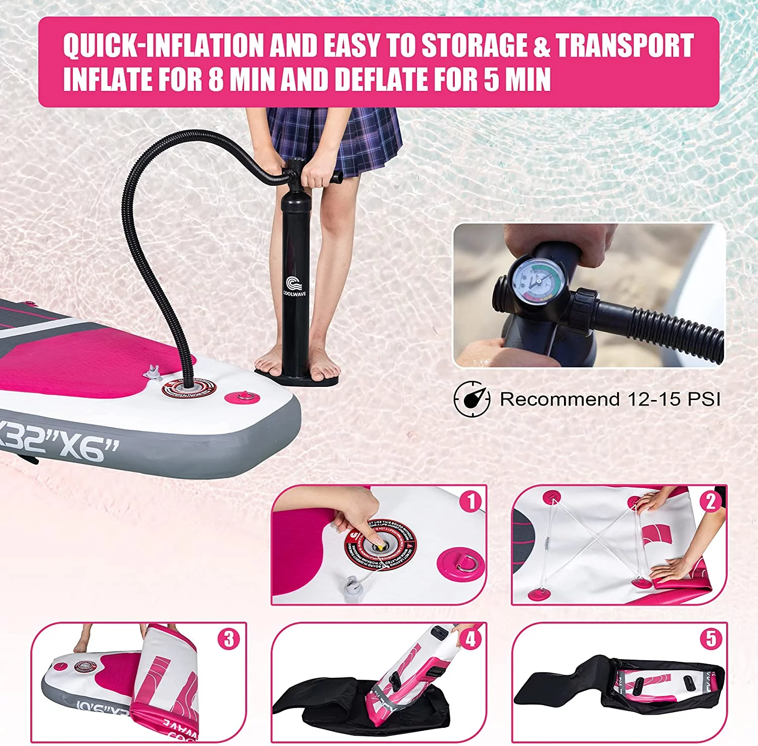 Inflatable Paddle Board (Pink) - Womvr