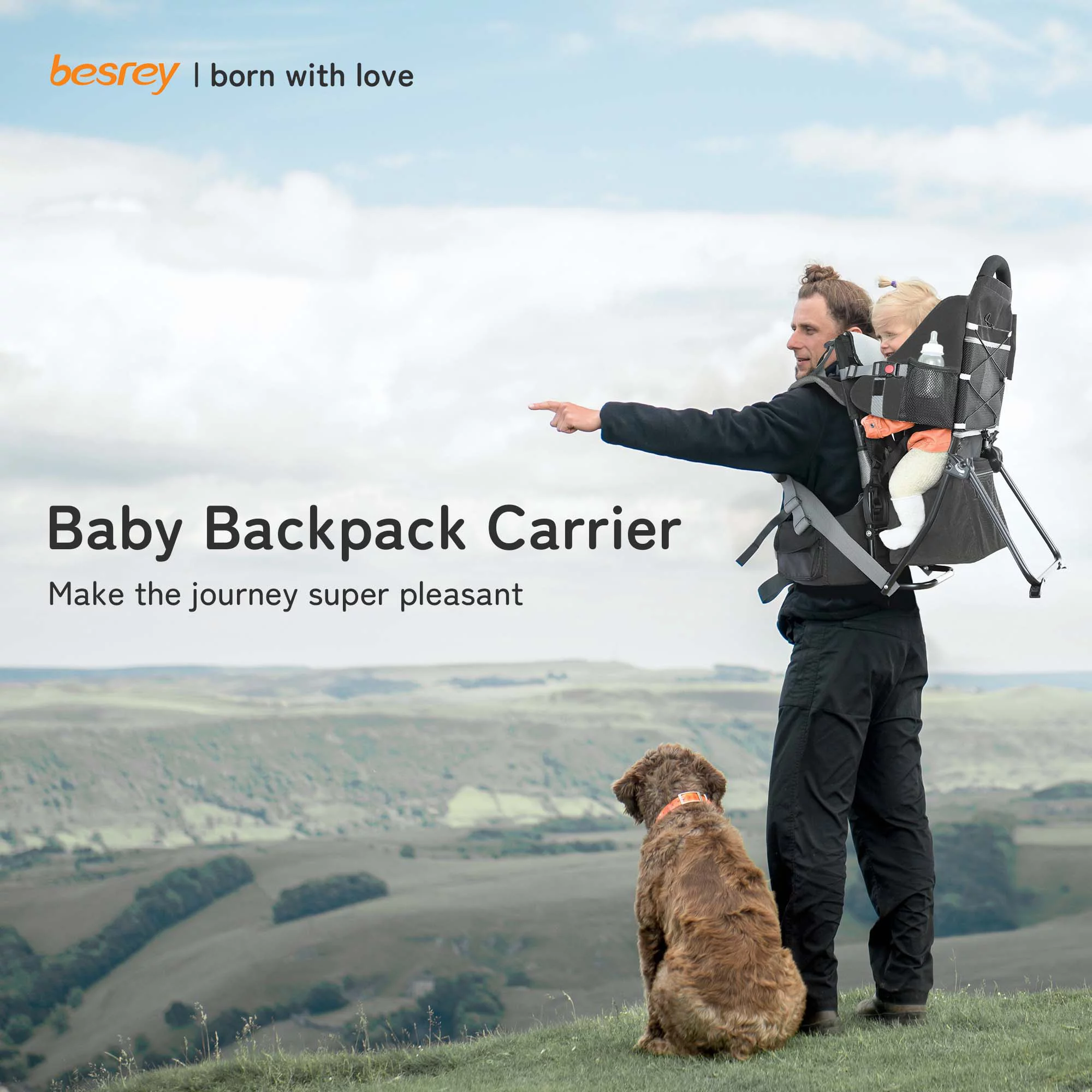Besrey Baby Hiking Backpack Carrier for Toddlers, Waterproof & Lightweight Outdoor Child Back Frame, Black - Womvr