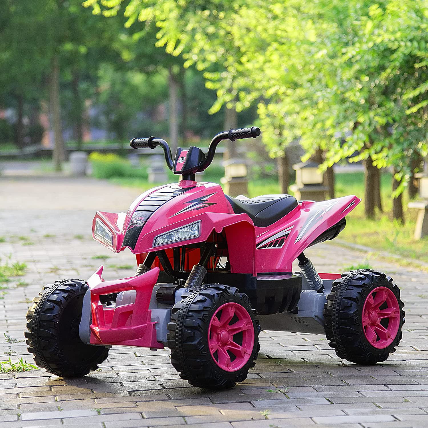 Blitzshark 24V Kids Ride on ATV 4WD Quad Powerful 4-Wheeler, with Big Battery, 6 MPH Speed, Metal Suspension, Police Rider - Womvr