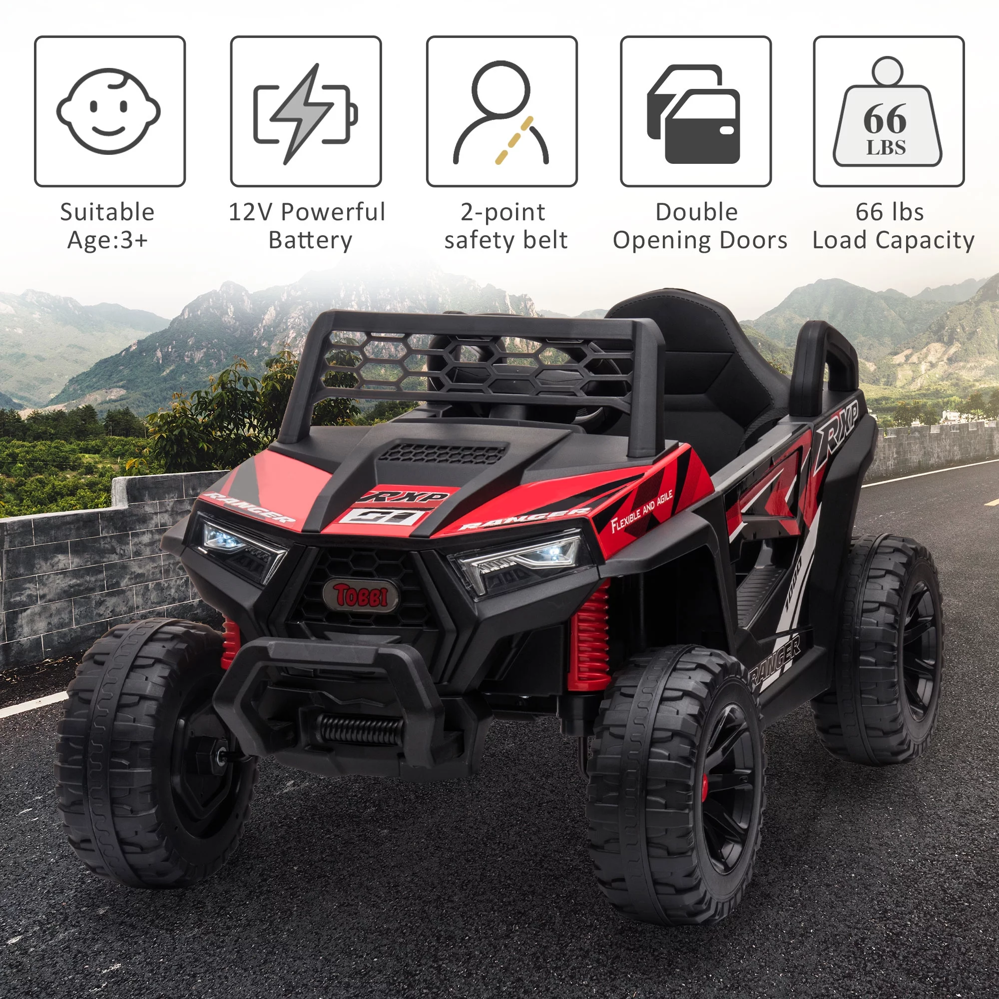 TOBBI 12V Kids Electric off-Road UTV Truck Car Battery Powered Ride on Toys for Girls with LED Headlights, Music, Horn - Womvr