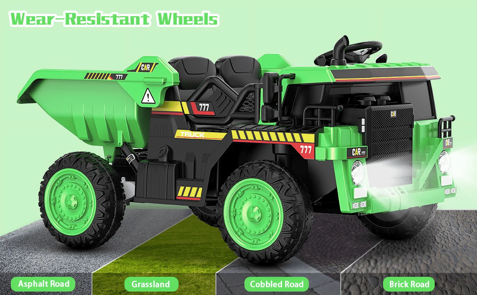 TOKTOO 12Volt Powered Ride on Toy Car for Girls Boys, Dump Truck w/ Electric Dump Bed, Remote Control, Music Player, 1 Seater Electric Car-Ochre Yellow - Womvr