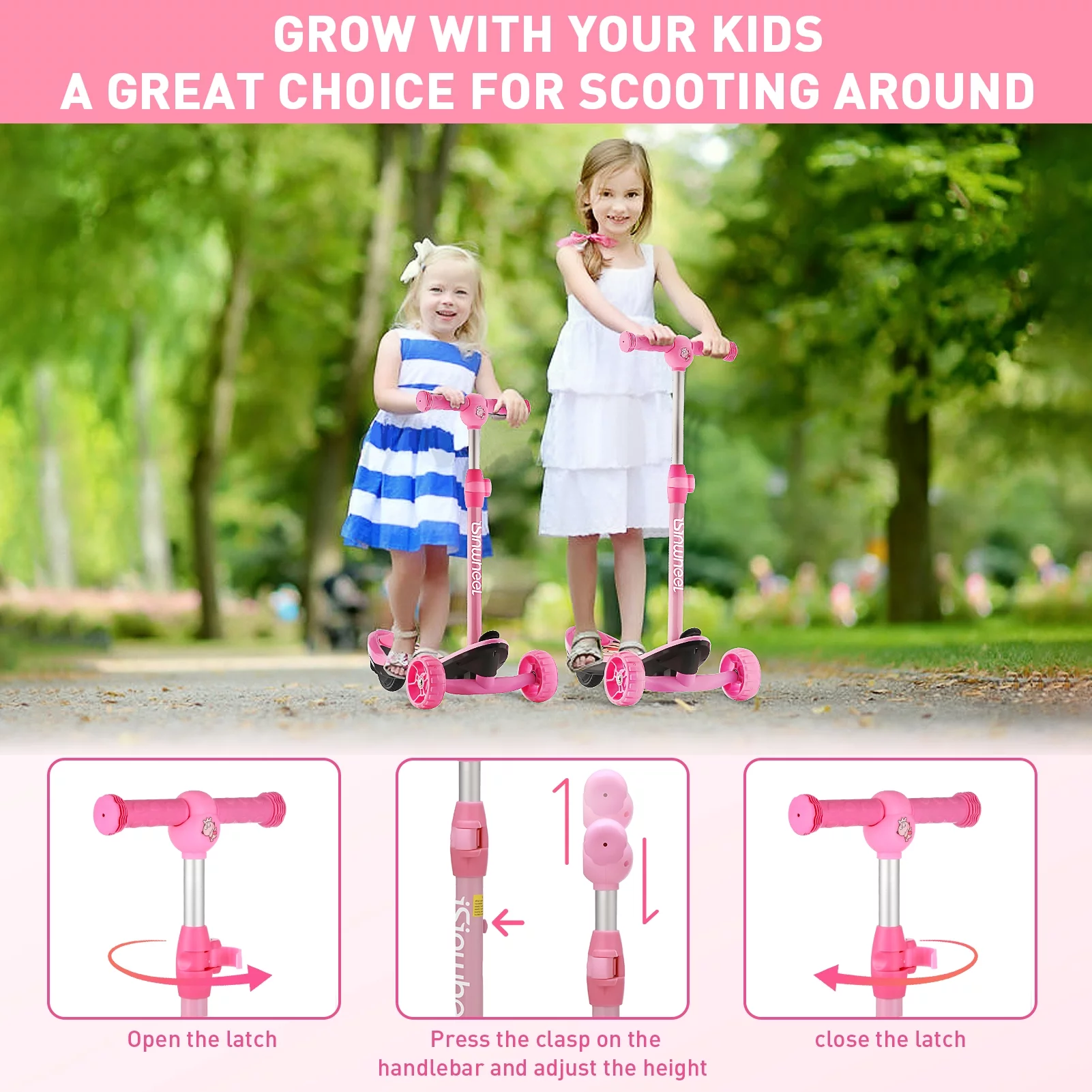 isinwheel Mini 2 in 1 Electric Scooter for Kids, 3 Wheel Electric Scooter, Height Adjustable Lean to Steer Kick Scooter with Flashing Wheels - Womvr