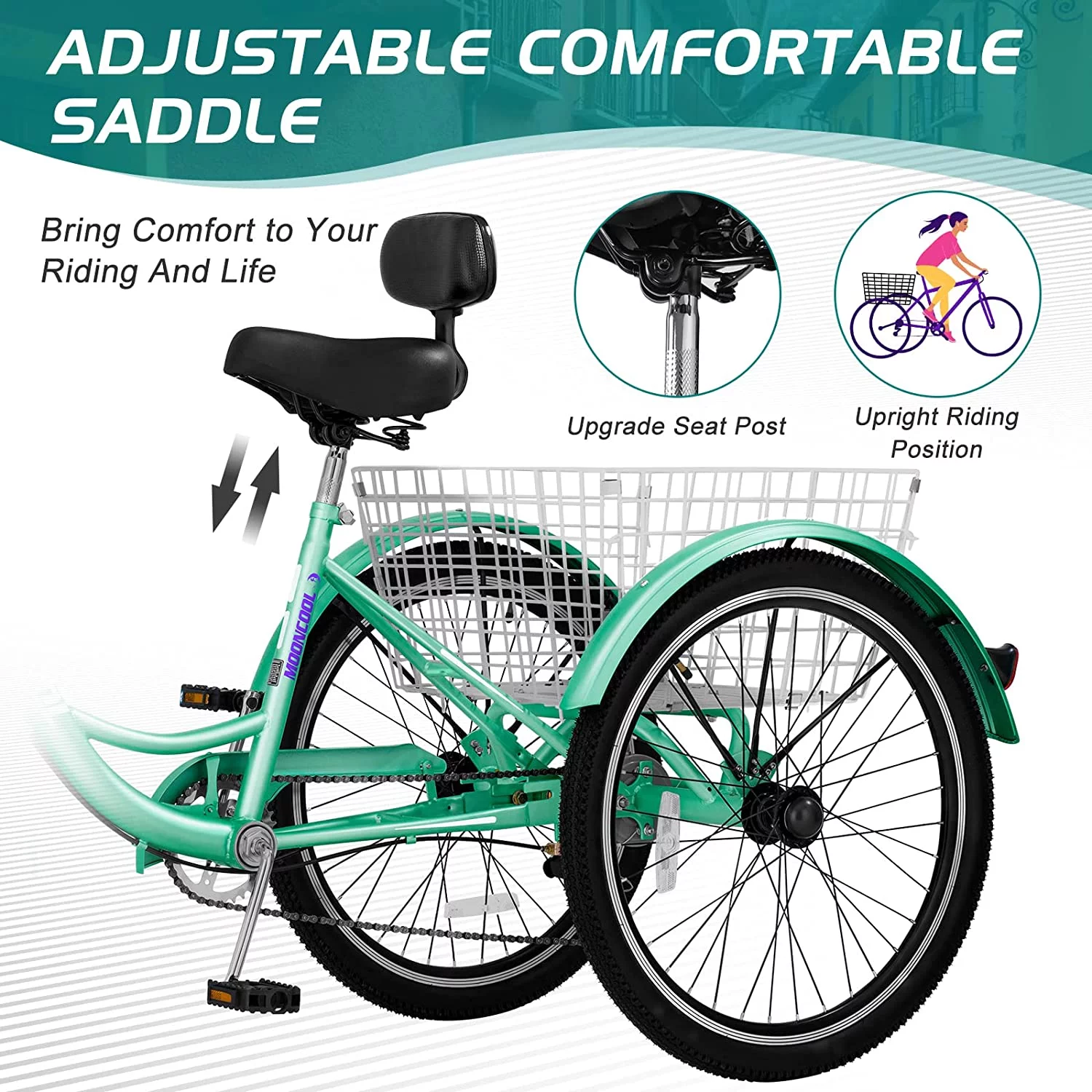 Docred Adult Tricycle 7 Speed 24 Inch Three Wheel Bike Cruiser Trike for Men/Women/Seniors - Womvr