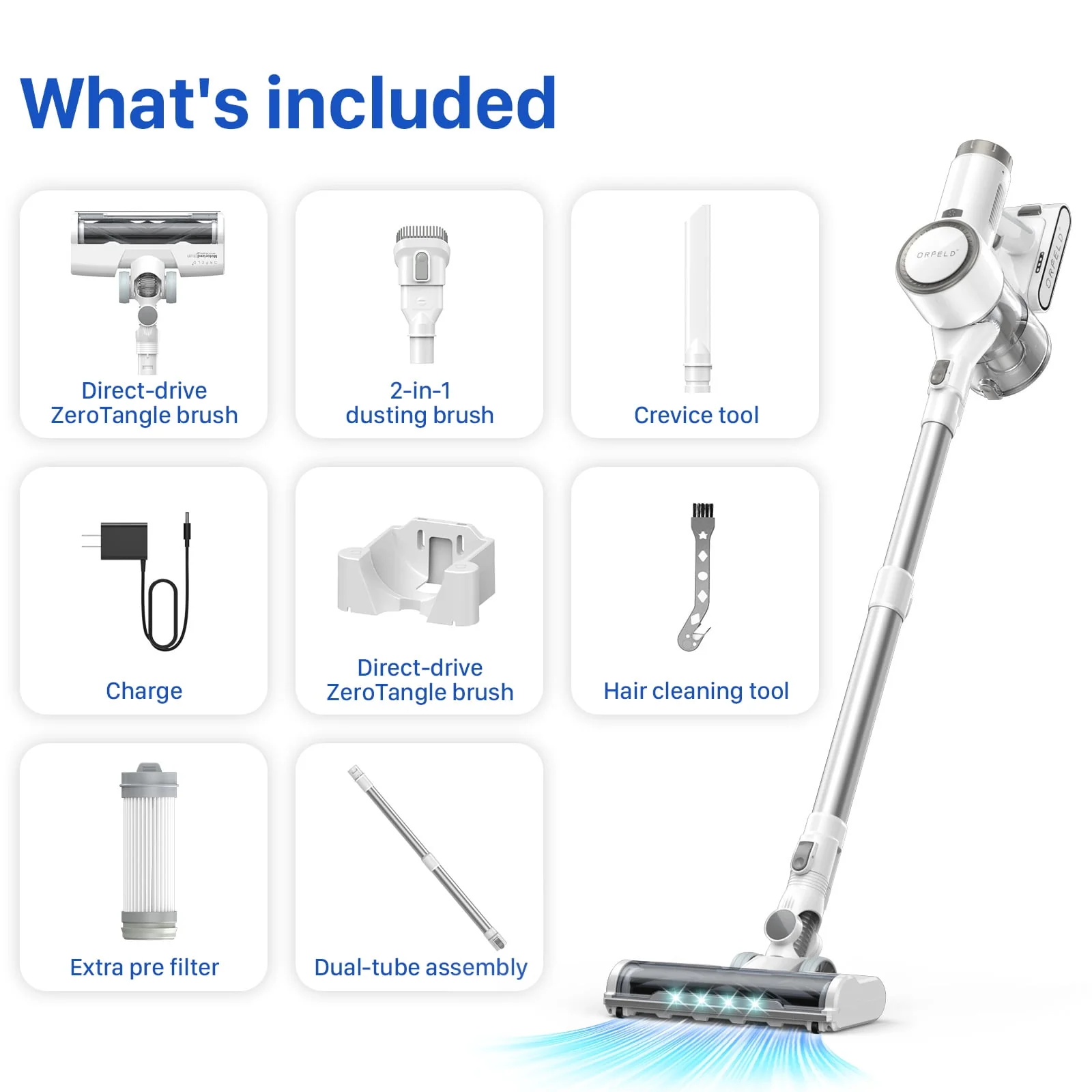 ORFELD V30 Cordless Vacuum Cleaner, 20000Pa Stick Vacuum 2 in 1, Up to 50 Mins Runtime for Home - Womvr