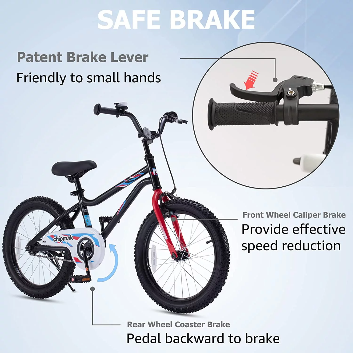 RoyalBaby Chipmunk Kids Bike Boys Girls 16 Inch Bicycle with Training Wheels and Kickstand Red - Womvr