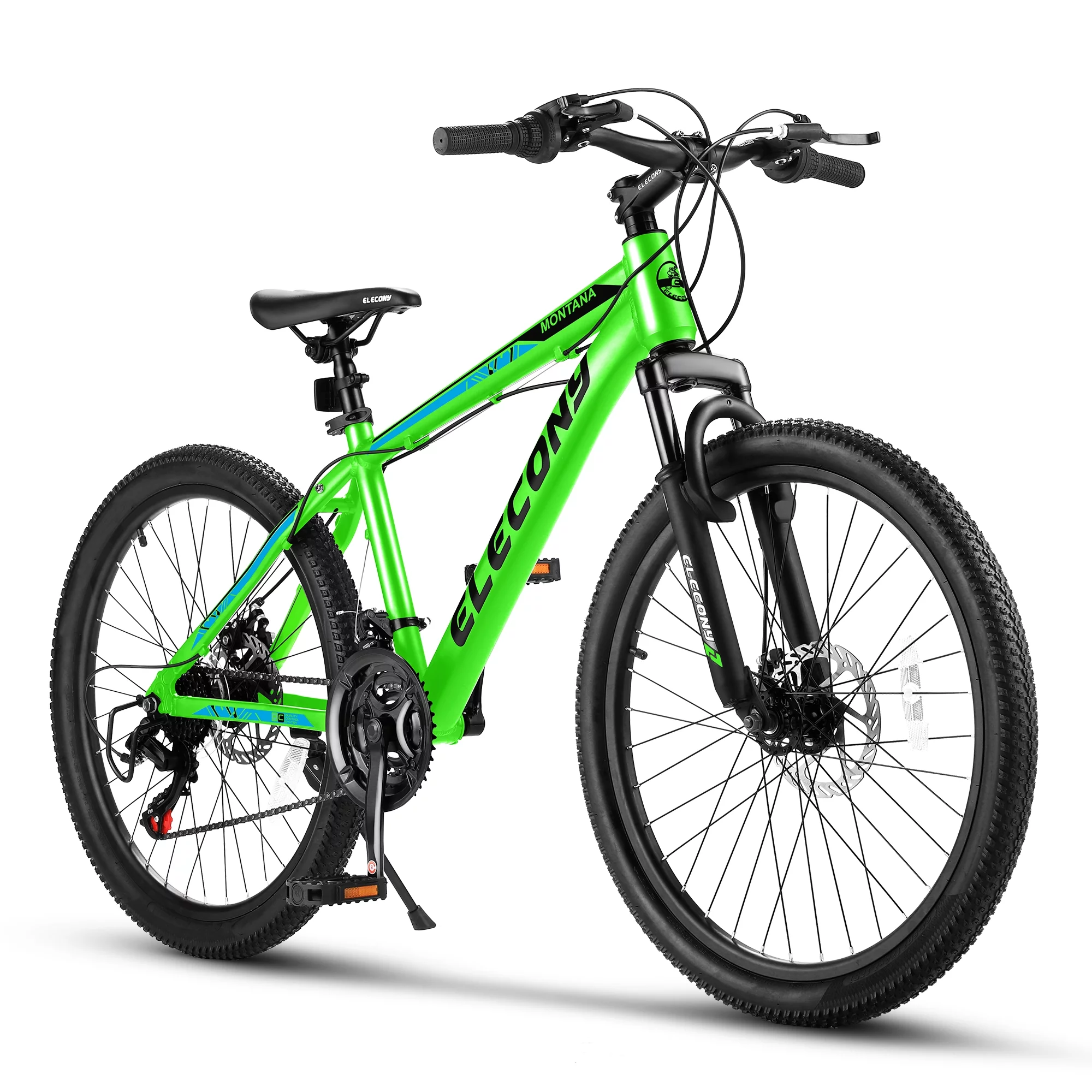 24 inch Mountain Bike, Shimano 21 Speed Drive, Dual Disc Brake, Front Suspension MTB For Boy Girl - Womvr