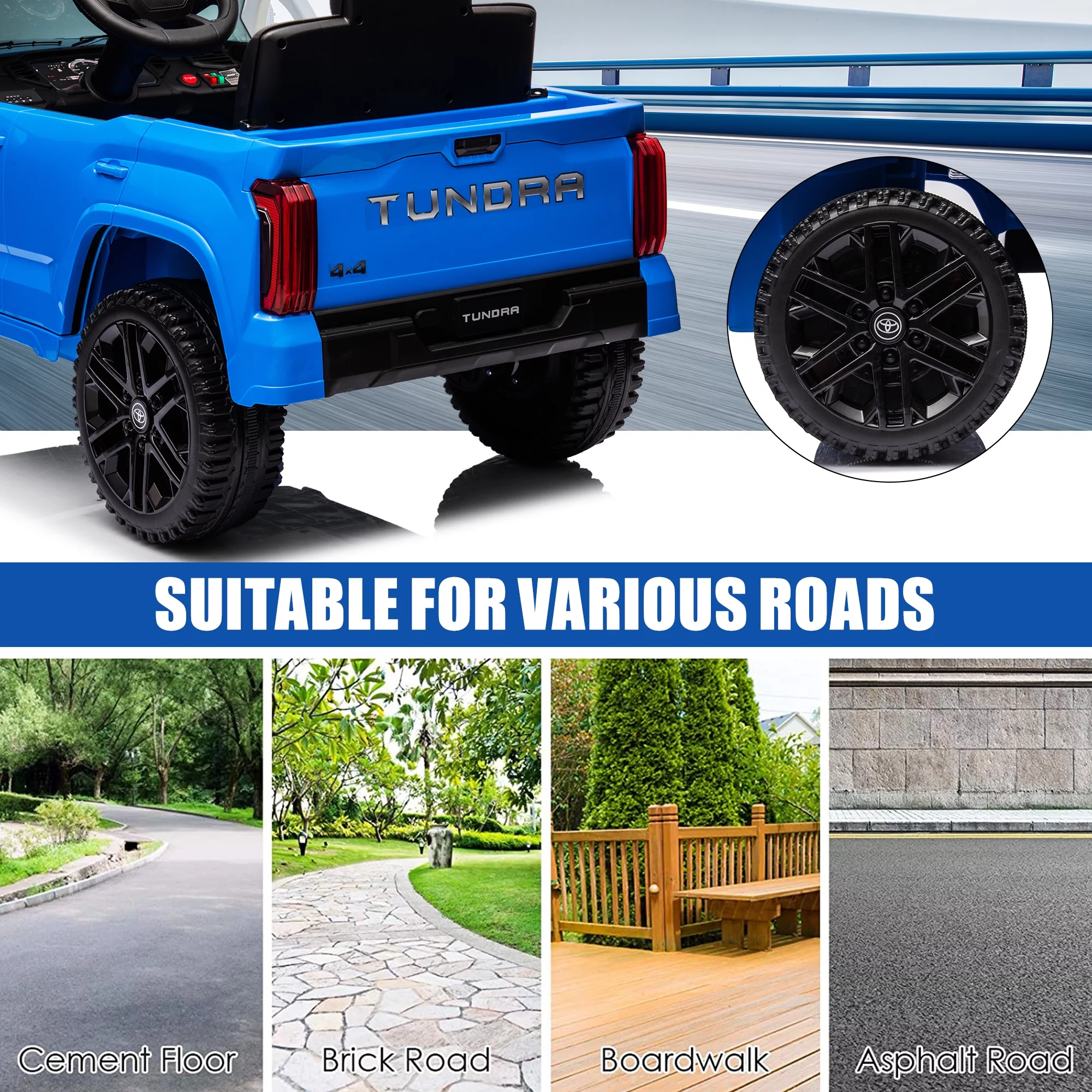 Toyota Tundra 12 V Powered Ride on Cars, Electric Pickup Truck Toys for Kids with Remote Control, 4 Wheels, Battery Powered, LED Light, MP3 Player, Green - Womvr