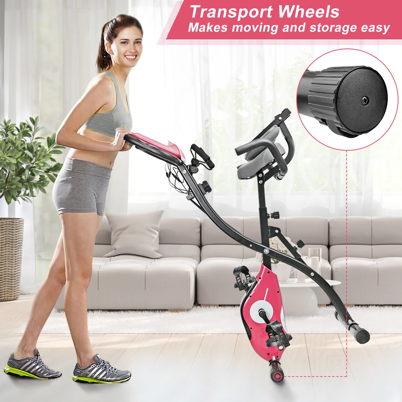 Wonder Maxi Folding Upright Exercise Bike Stationary Cycling Bike up to 441 lbs for ​Home Gym (Black) - Womvr