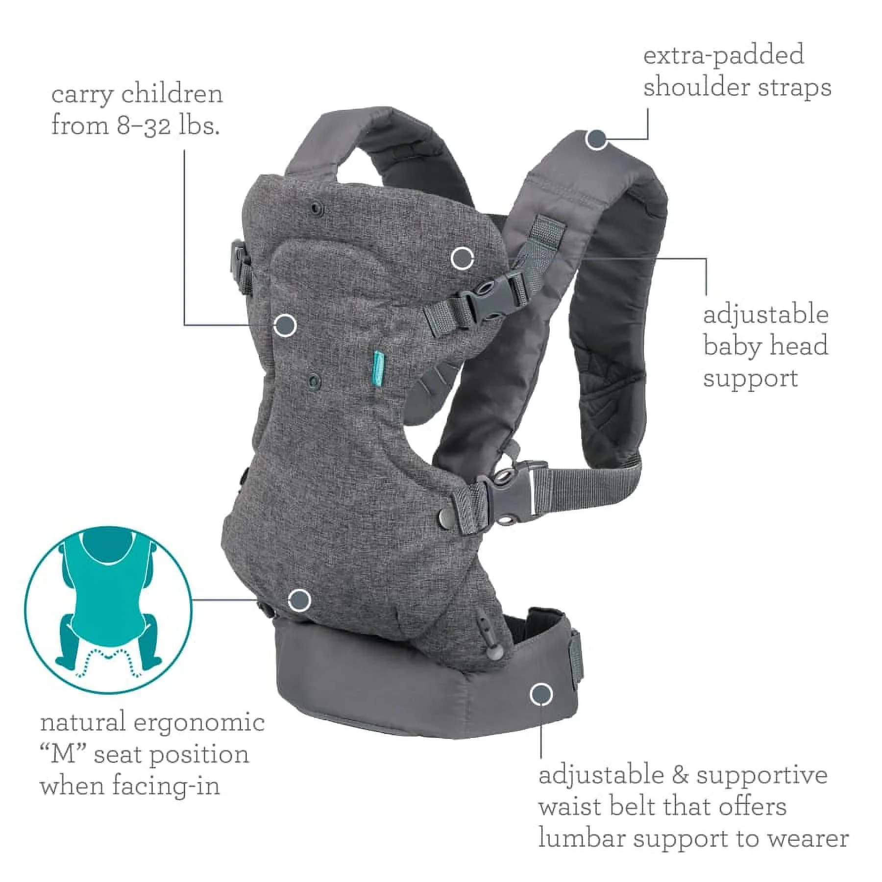 Infantino Nature & Nurture Convertible Baby Carrier, 4-Position, 8-32lbs, 0-9 Months, Sandy Tan - Womvr