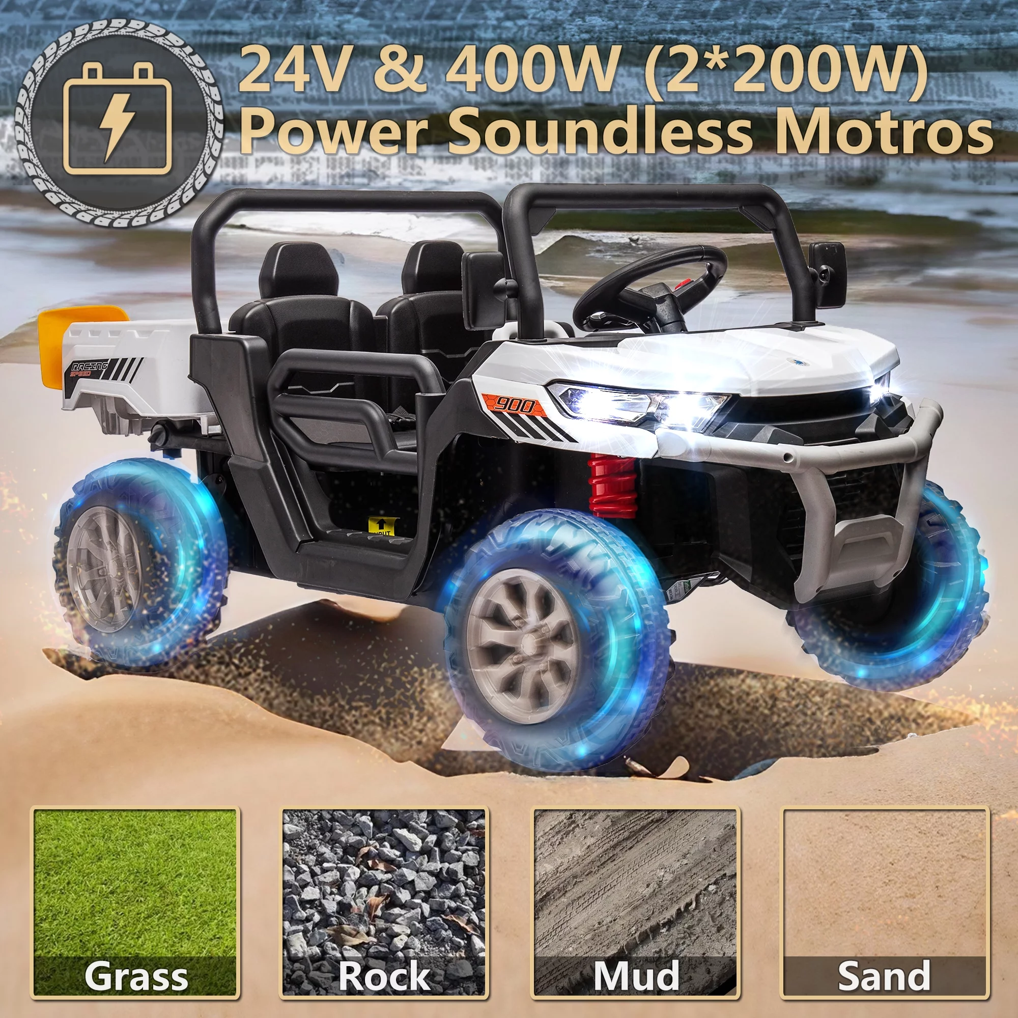 24V 2 Seater Ride on Toys, Ride On UTV with 2x200W Motor Ride On Dump Truck, Ride On Car with Dump Bed/Shovel, Electric Vehicle with Rubber Tires, LED Light, Music, Remote Control, Black - Womvr