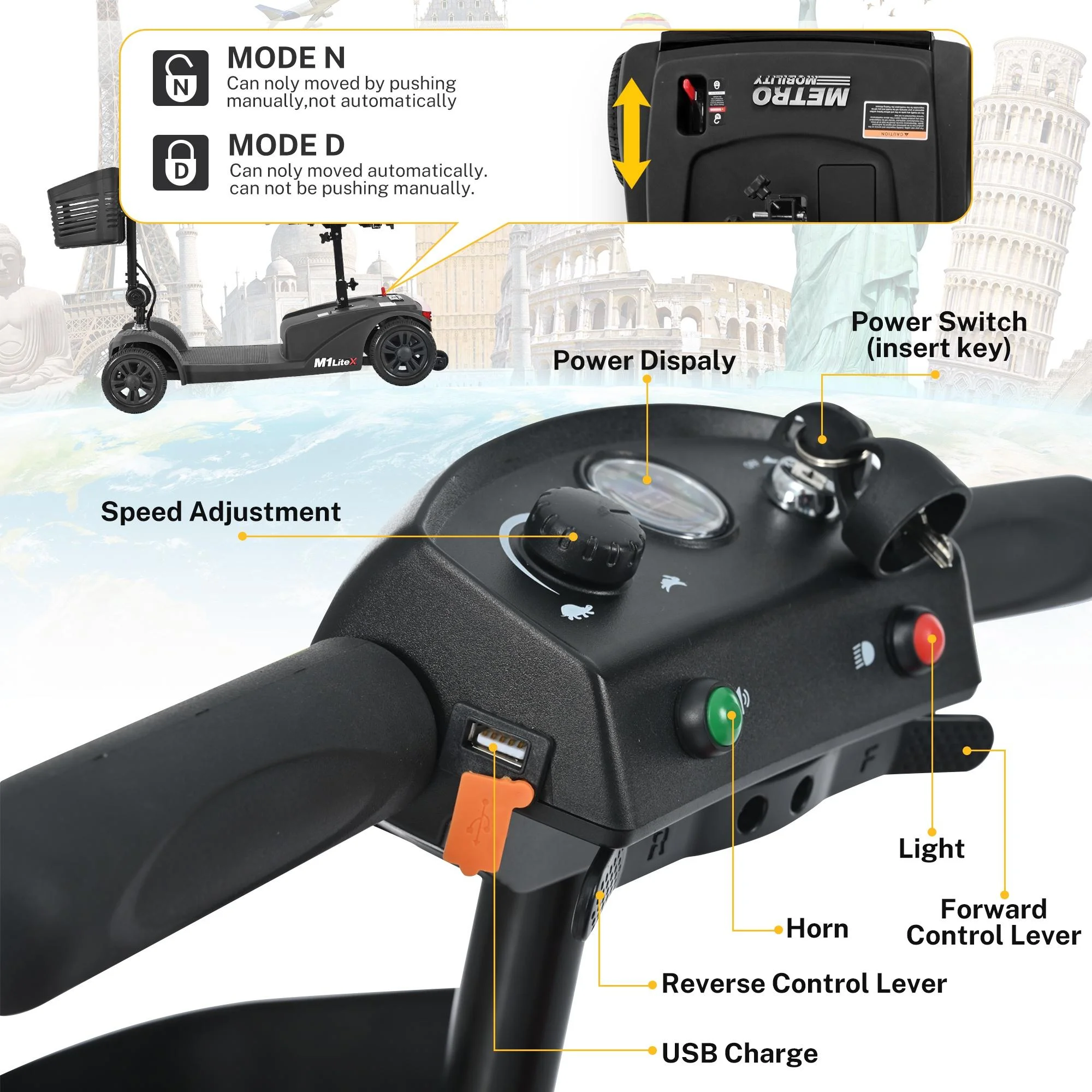 Segmart Mobility Scooter for Seniors, Heavy Duty 4-Wheel Mobile Device with Front & Rear Light, 300lbs, Black - Womvr