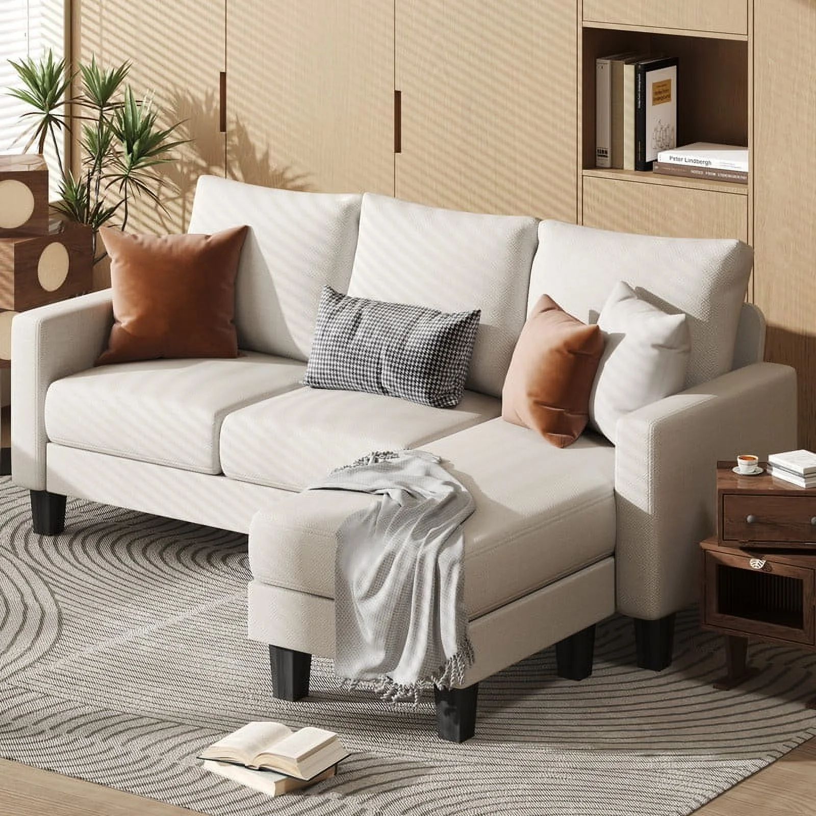 Homall Convertible Sectional Sofa Couch, Modern Linen Fabric L-Shaped Couch 3-Seat Sofa Sectional with Reversible Chaise for Small Living Room, Apartment and Small Space, Dark Gray - Womvr
