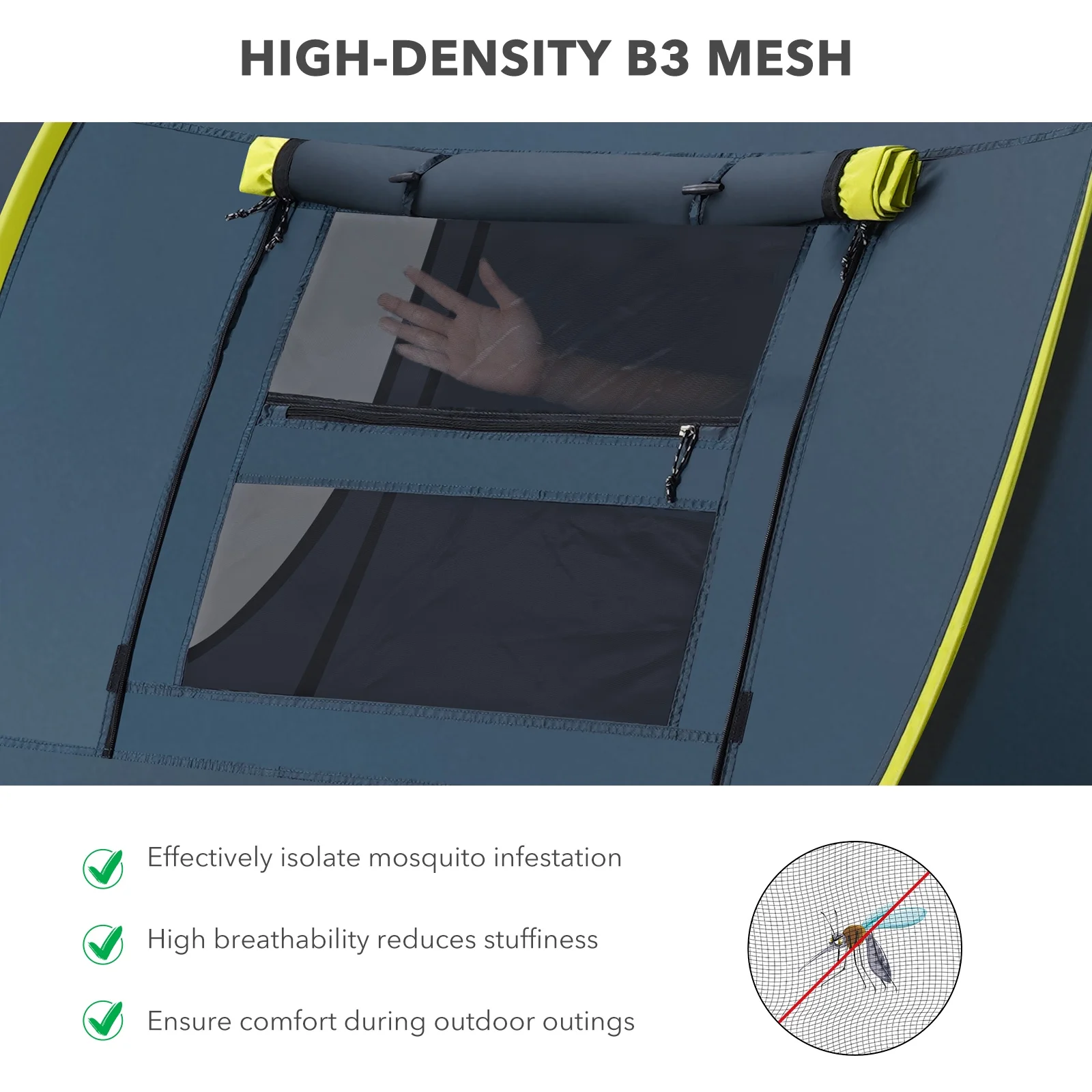 MARNUR Instant Tent 4-Person Camp Tent, Auto Setup Pop Up Tent, Waterproof, Huge Door & Windows, Dark Blue - Womvr